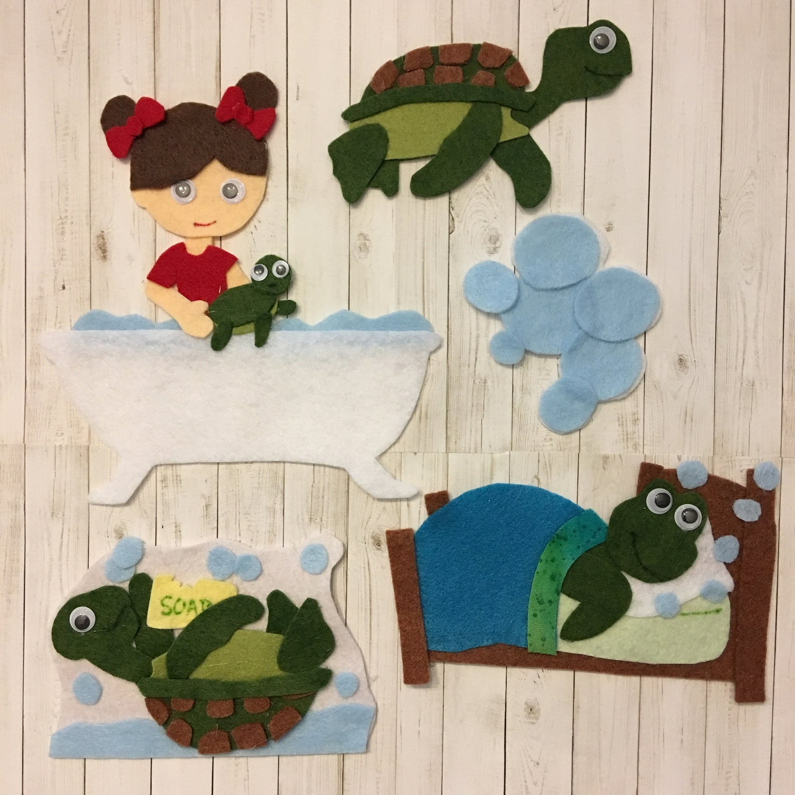 Tiny Tim the Turtle Bath Time Sample Set for Felt or Flannel Board Play