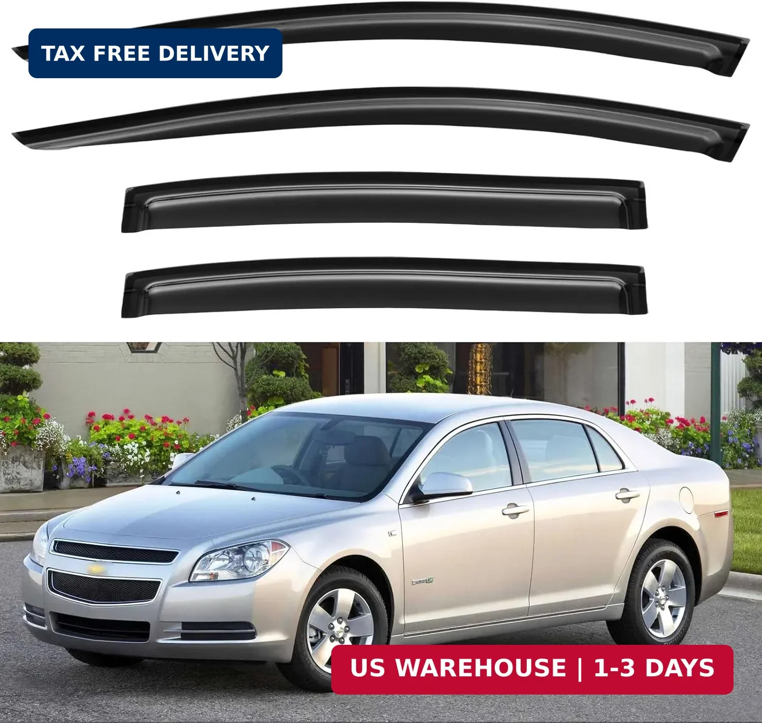 Window Visors Rain Guards Shield for 2008 2009 2010 2011 2012 Chevy Malibu, Out-