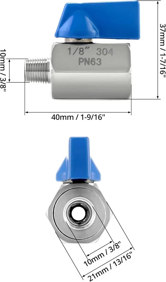 Mini Ball Valve, 4 Pack 1/8″ NPT Thread Female and Male 304 Stainless Steel Shut
