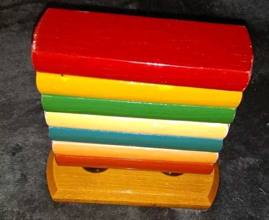 Vintage Kouvalias Wooden Toy Clock Building Block Bright Colors Learning Toy