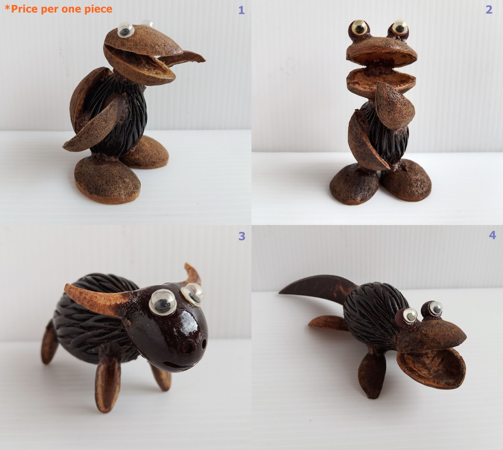 Tiny Coconut Shell Animals Sculpture – Eco-Friendly Desk Decor