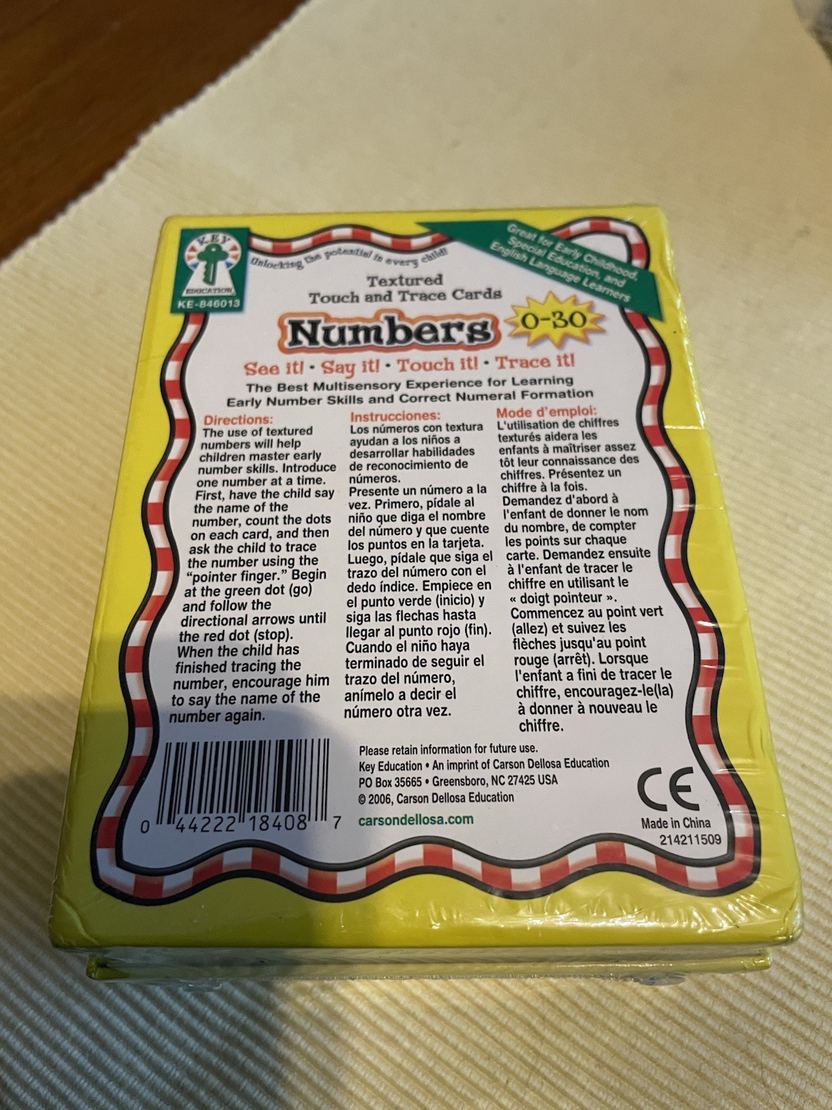 NEW Sealed Key education Textured Touch/Trace Number Cards 0-30