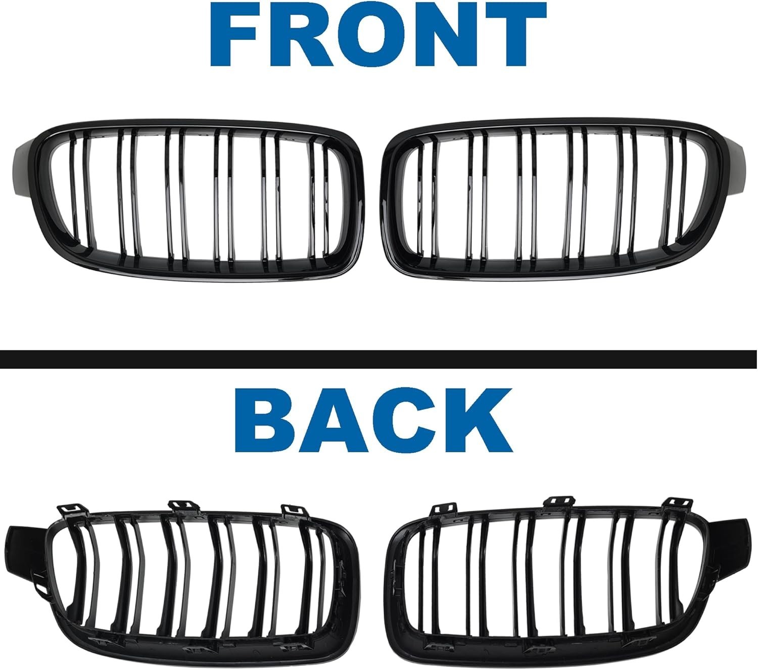 F30 Black Kidney Grille – Double Slats, Compatible with 2012-2018 BMW 3 Serie…