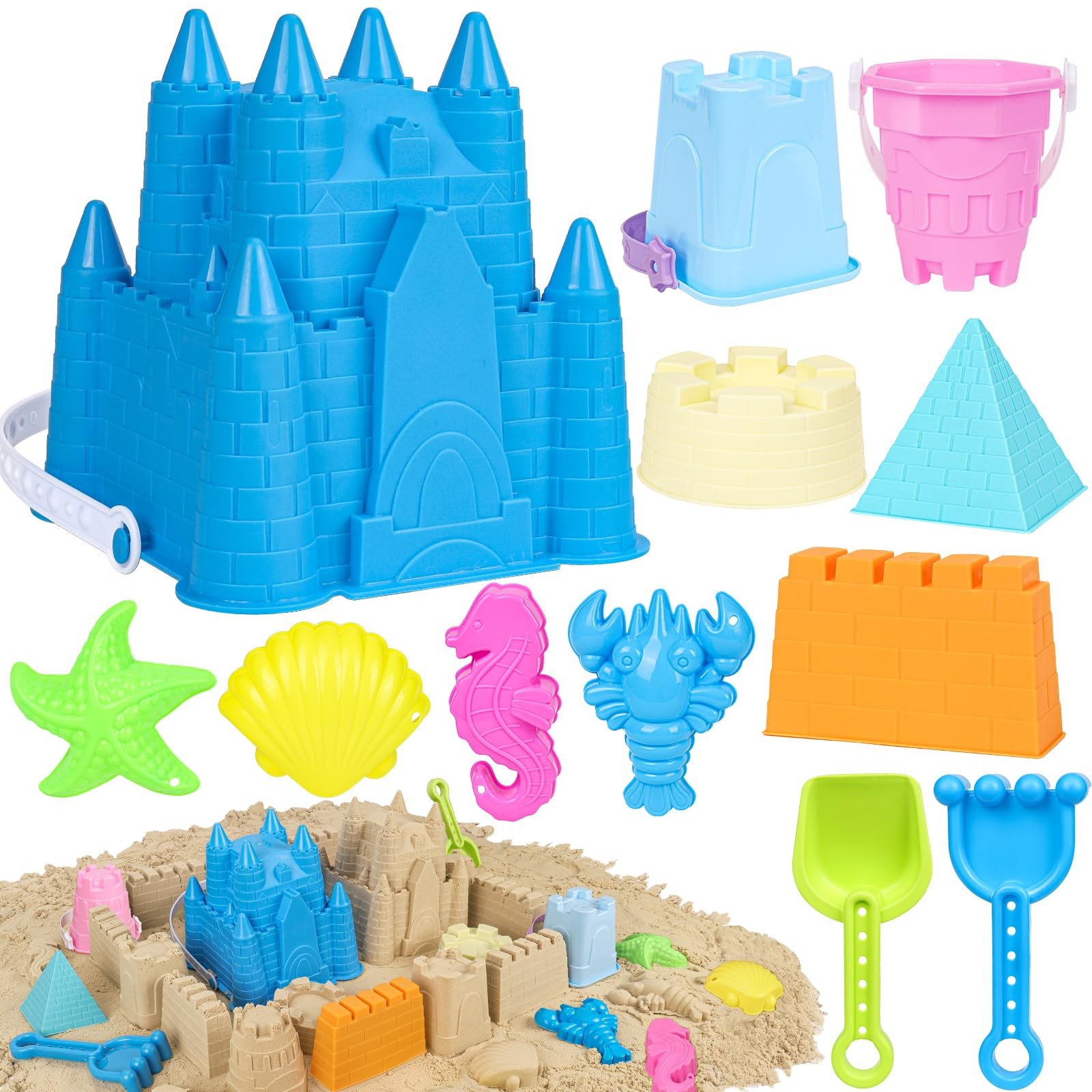 FUSPWEAO Beach Toys Sand for Kids, Castle Medium, Colorful