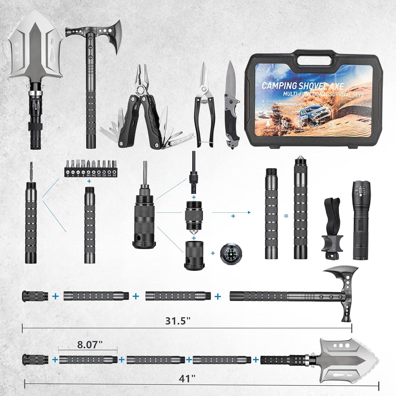Camping Shovel Axe Outdoor Survival Shovel Set with High Carbon Steel Camping