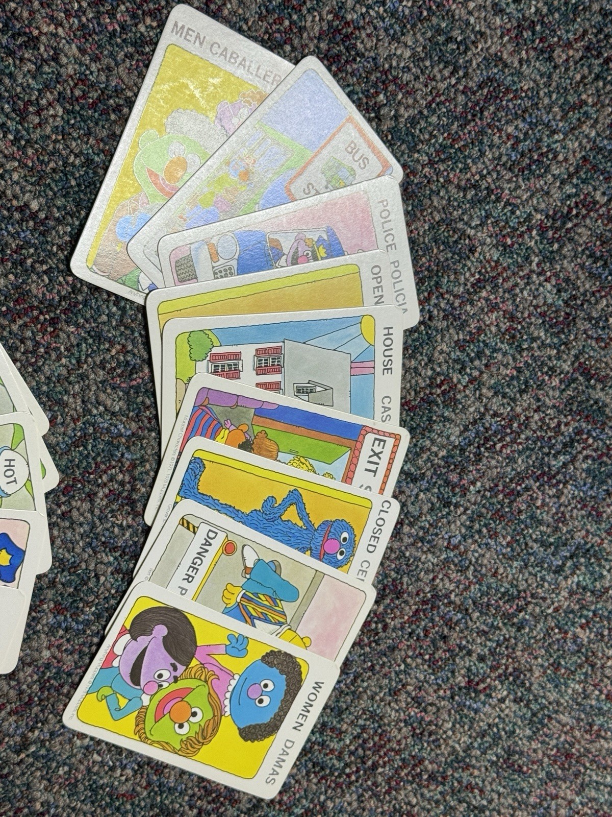 Sesame Street Word Cards Vintage Rare 70’s Grover Spanish And English Teachers