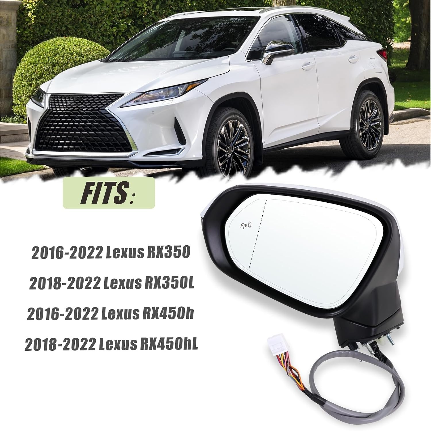 Left Driver Side Mirror Compatible With 2016-2022 Lexus RX350 RX450h 2018-2022 R