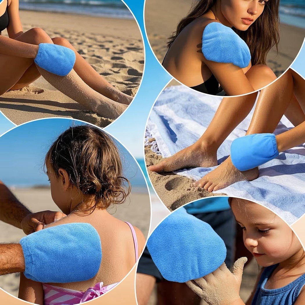 Vodolo 2 in 1 Sand Remover for Beach,2Pcs Wipe Off Mitts 2PCS, Blue