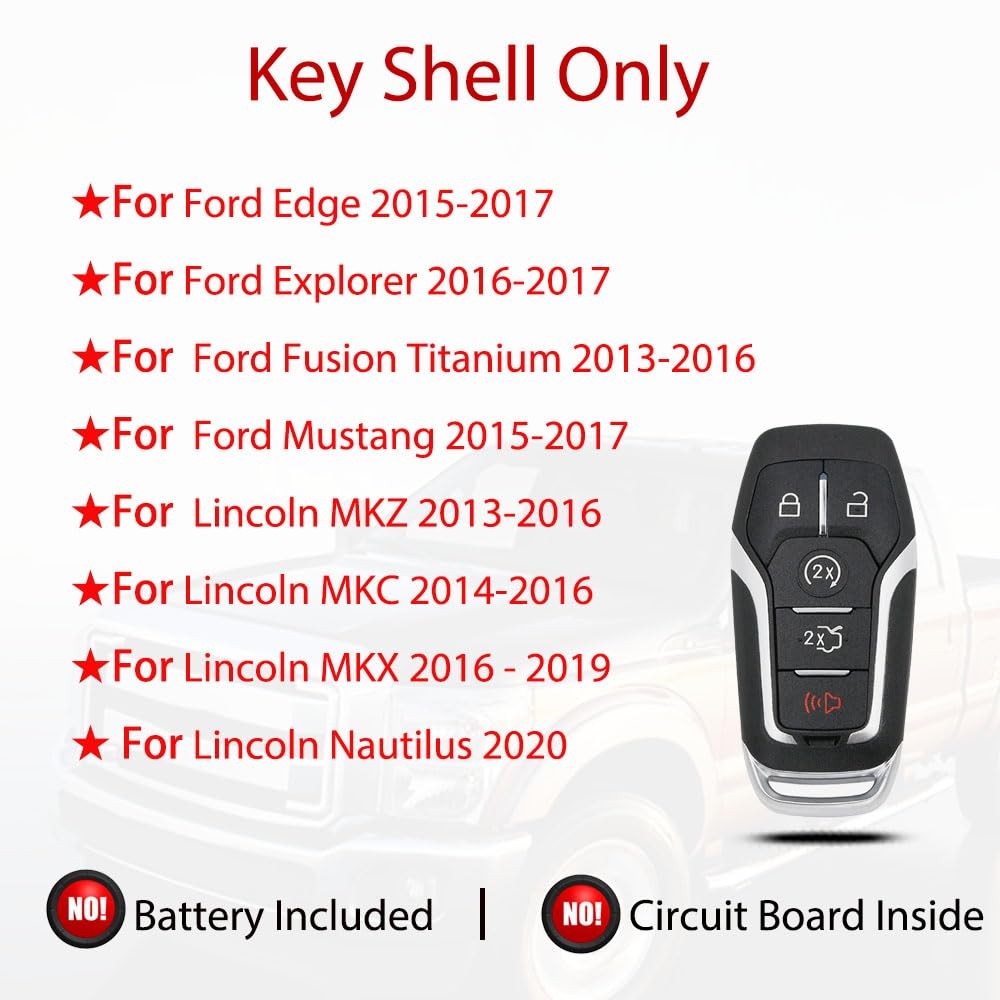 MechanMagic Smart Key Fob Shell Case Cover Replacement Fit for Ford Black