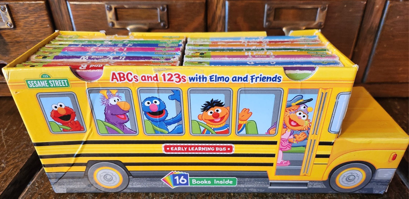Sesame Street Learning Bus Board Books 2013 Set ABCs & 123s Elmo & Friends