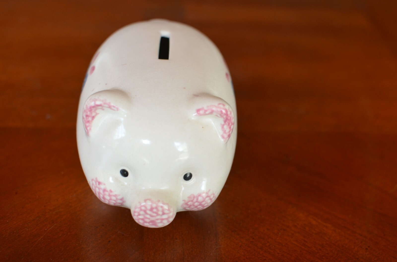Ceramic Piggy Bank~Heart~rustic~country~traditional~handpainted~pink blue