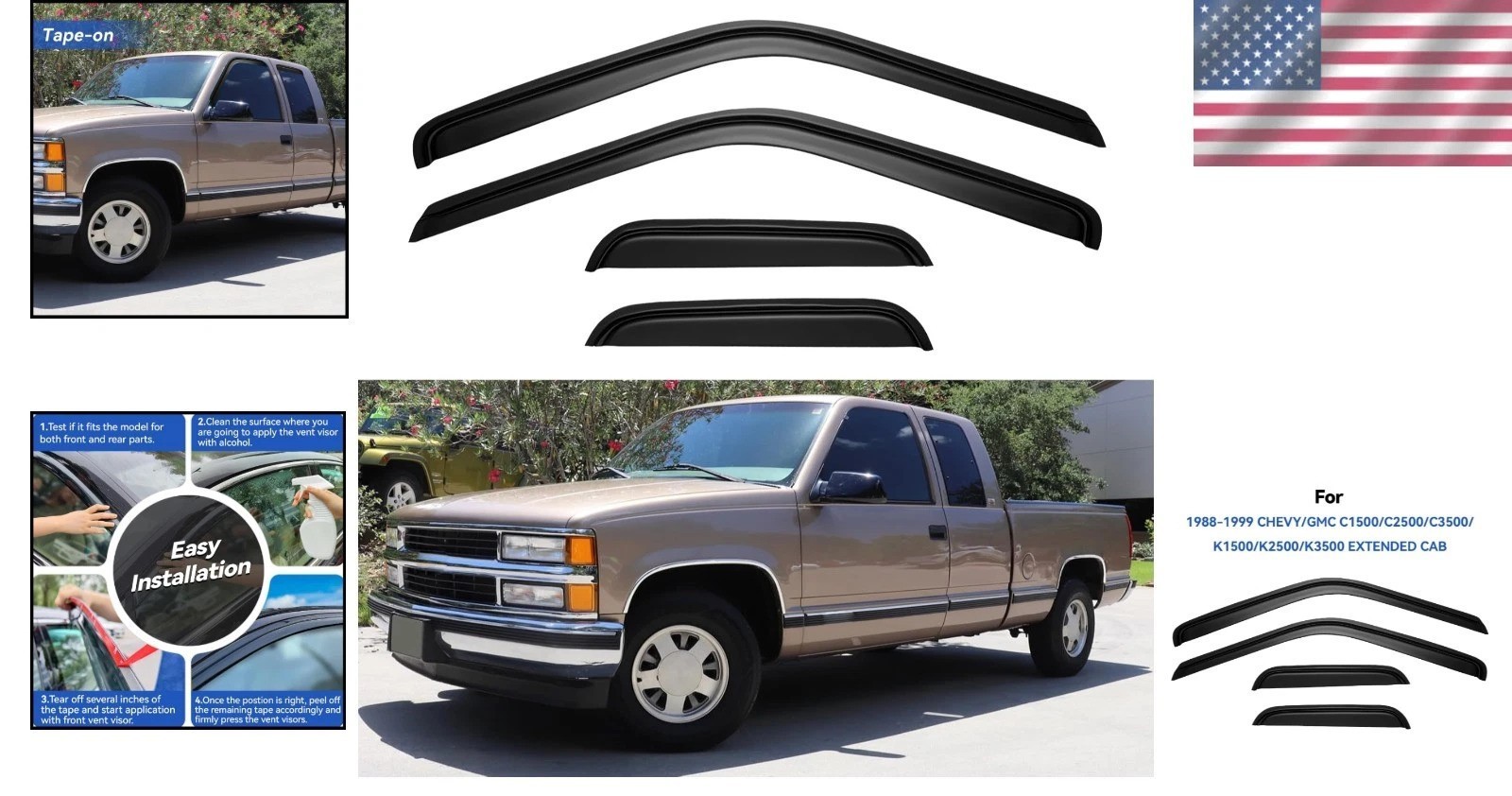 Chevy/GMC C1500 Window Visors – Out-Channel Rain Guards*`