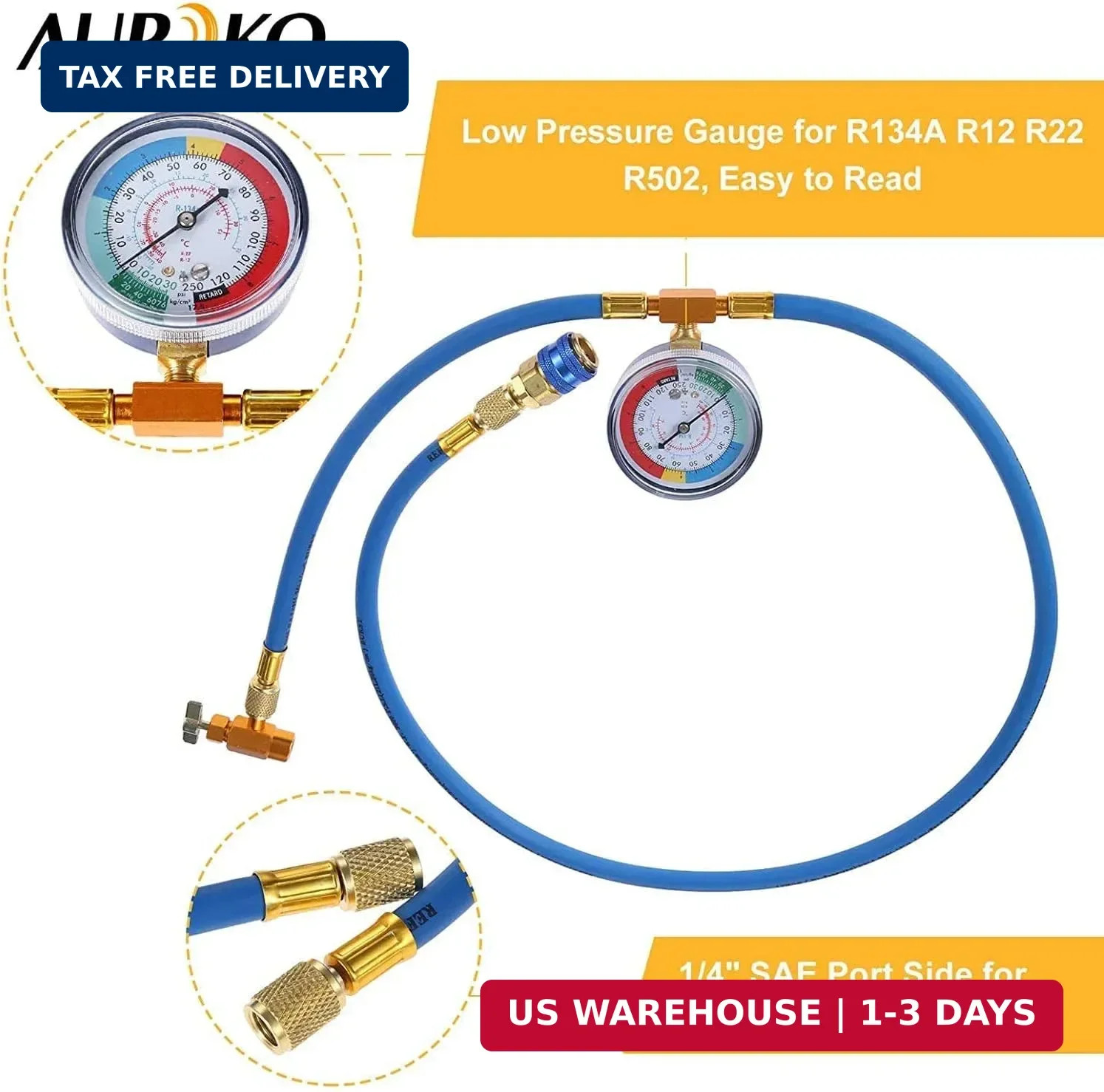 Aupoko R134A Recharge Hose Kit with Gauge, 59” AC Refrigerant Recharging Hose w