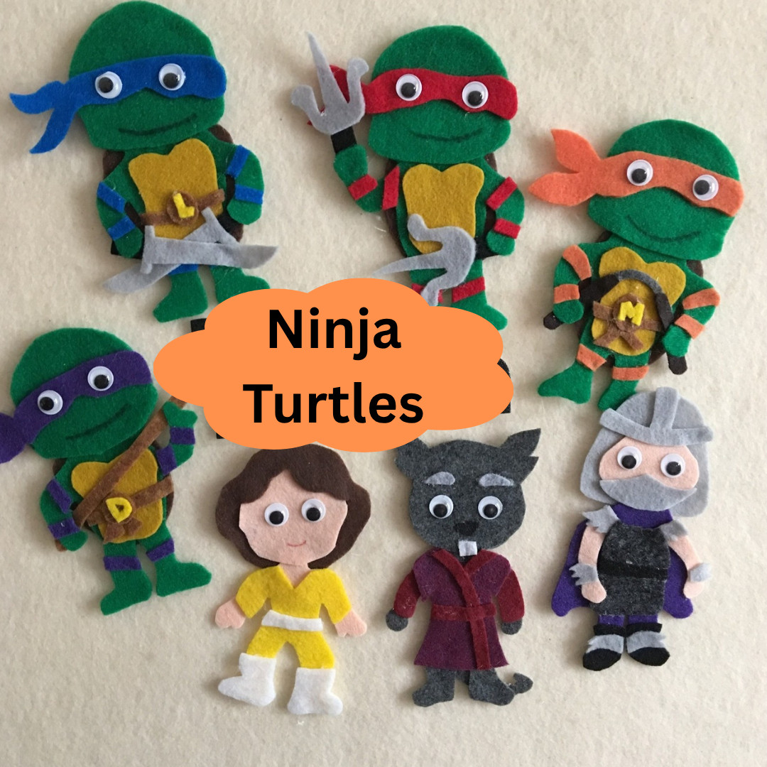 Ninja Turtle Handcrafted Felt Characters for Felt or Flannel Board Play