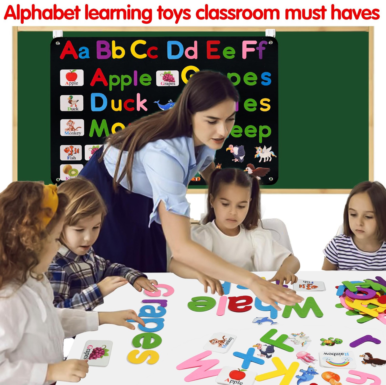 130 Pcs Alphabet Learning Toys Letters-Felt Montessori Board for Toddlers wit…