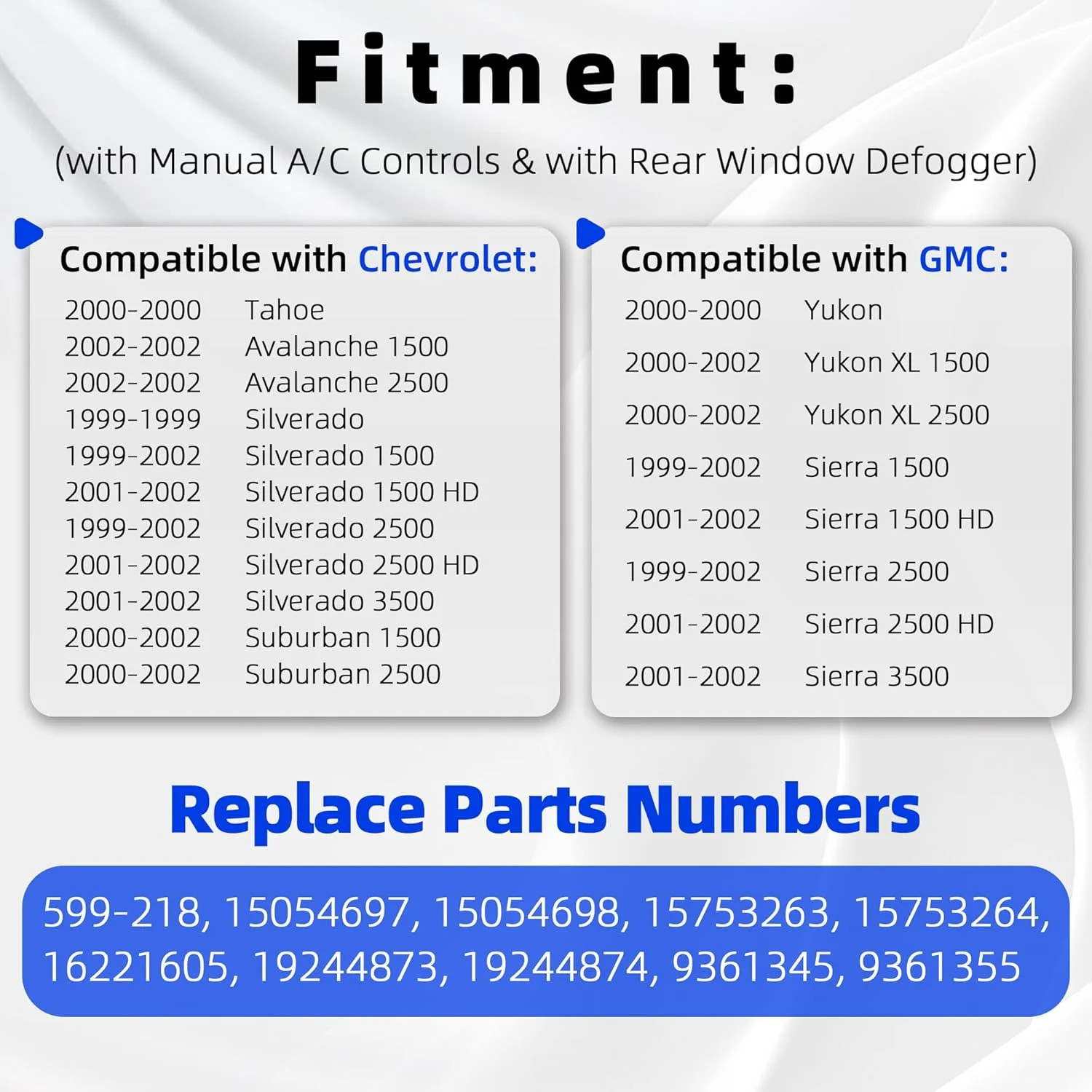 Climate Control Module 599-218 A/C Control Panel Compatible with Chevy Silverado