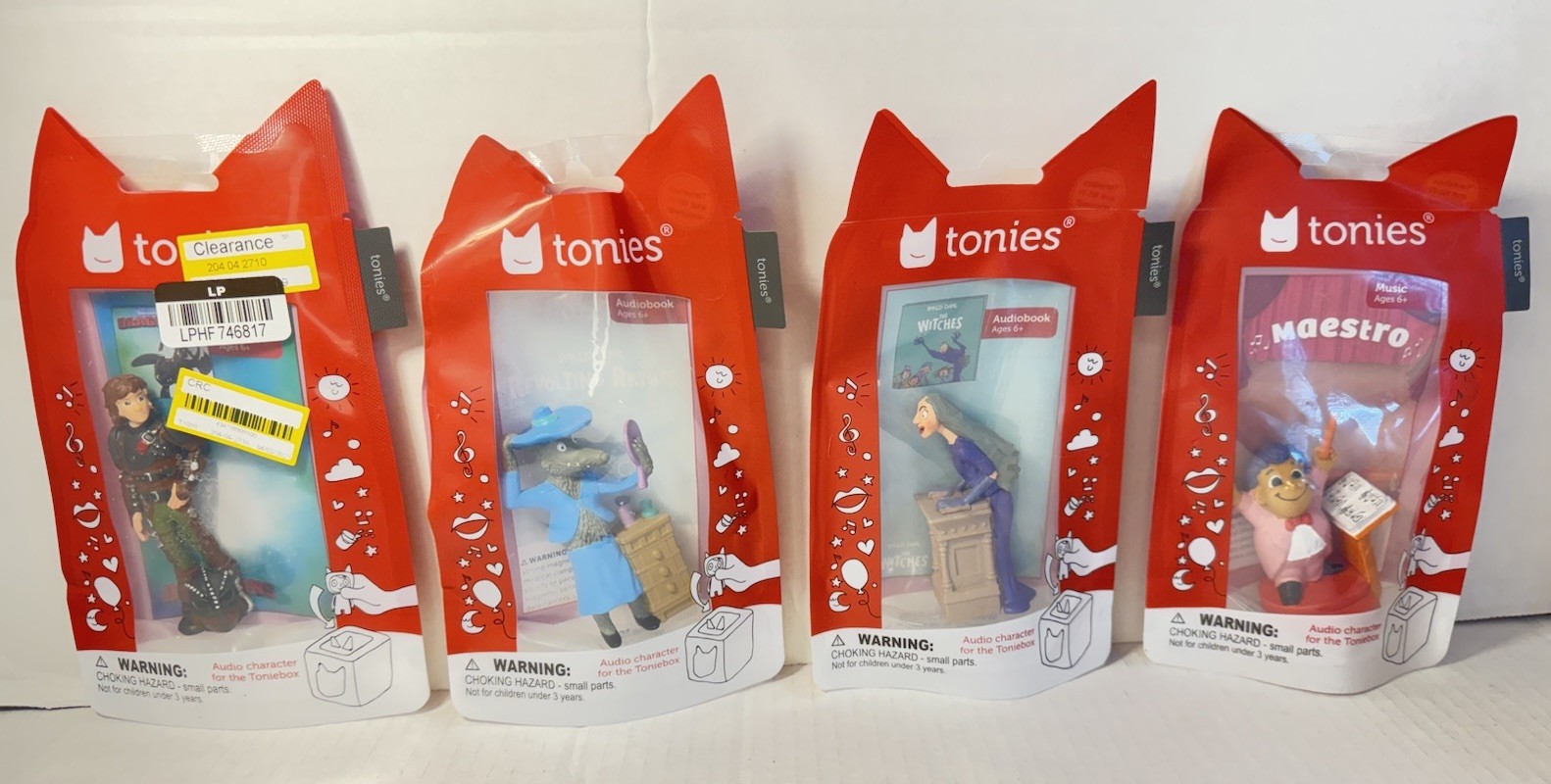 New Tonies Lot Of 4 Characters-Hiccup HTTDragon, Revolt Rhyme, Witches & Maestro