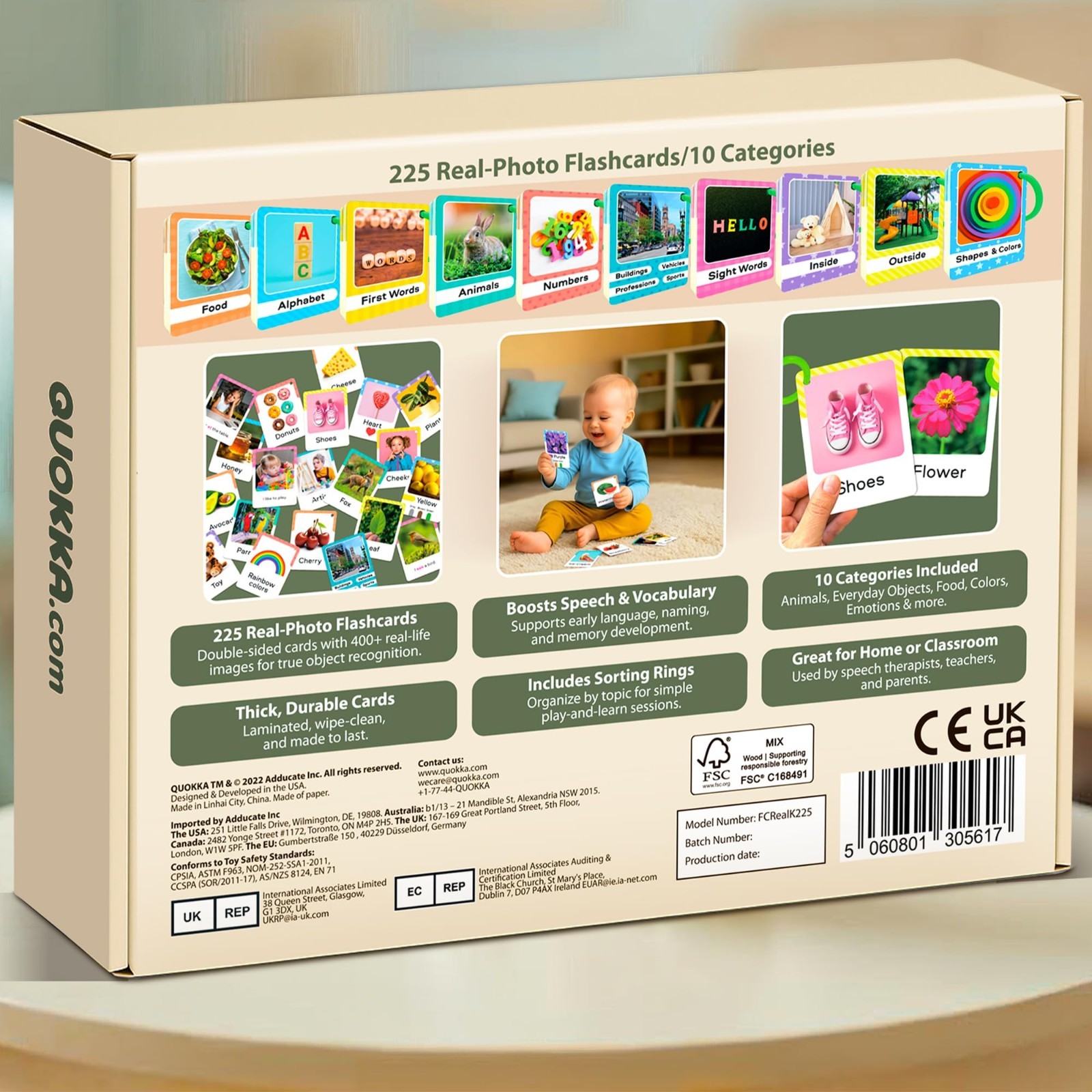 Toddler Flash Cards 225 Pack – Montessori Learning Cards for Ages 1-3, Alphabet