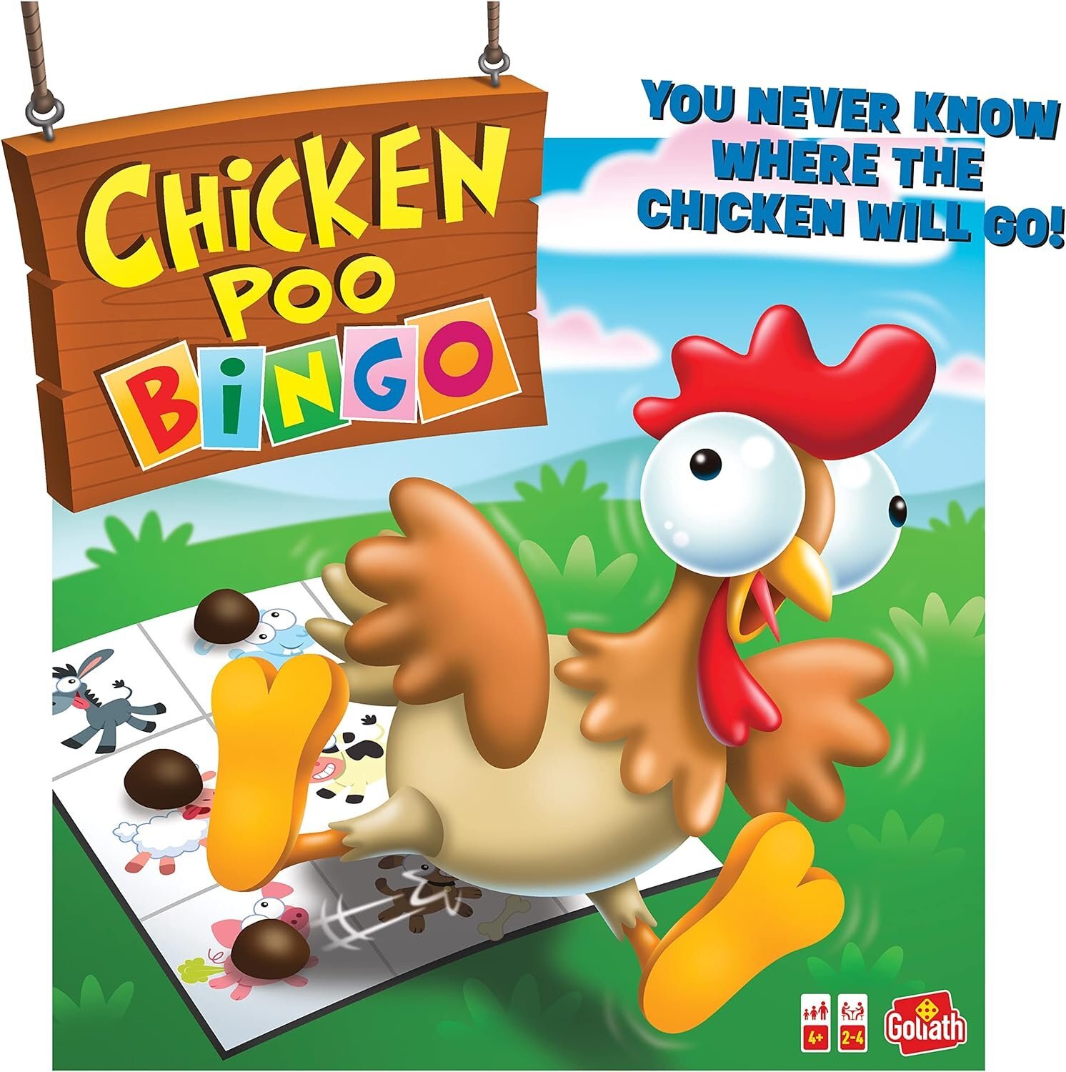 Goliath Chicken Poo Bingo Game – Wind-Up Chicken Drops Poos On Bingo Game