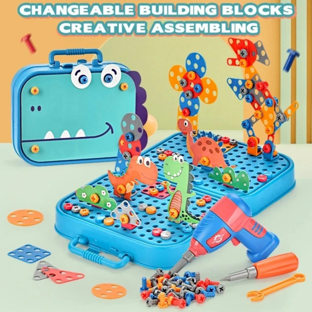 Kids Creativity Tool Box, Creative Puzzle Toy with Electric Drill Screw Tool Set
