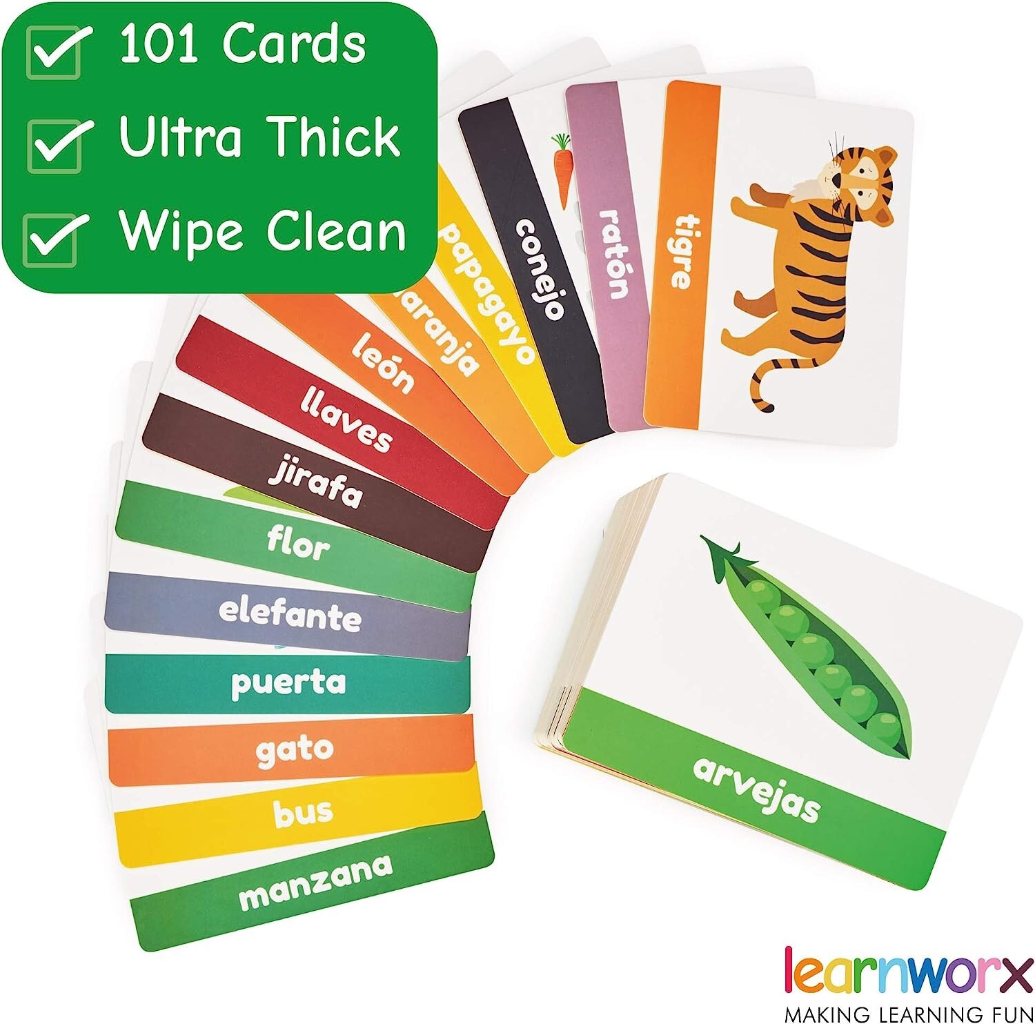 Spanish Flash Cards for Kids & Toddlers – 101 Cards – 202 Sides – Learn with Me