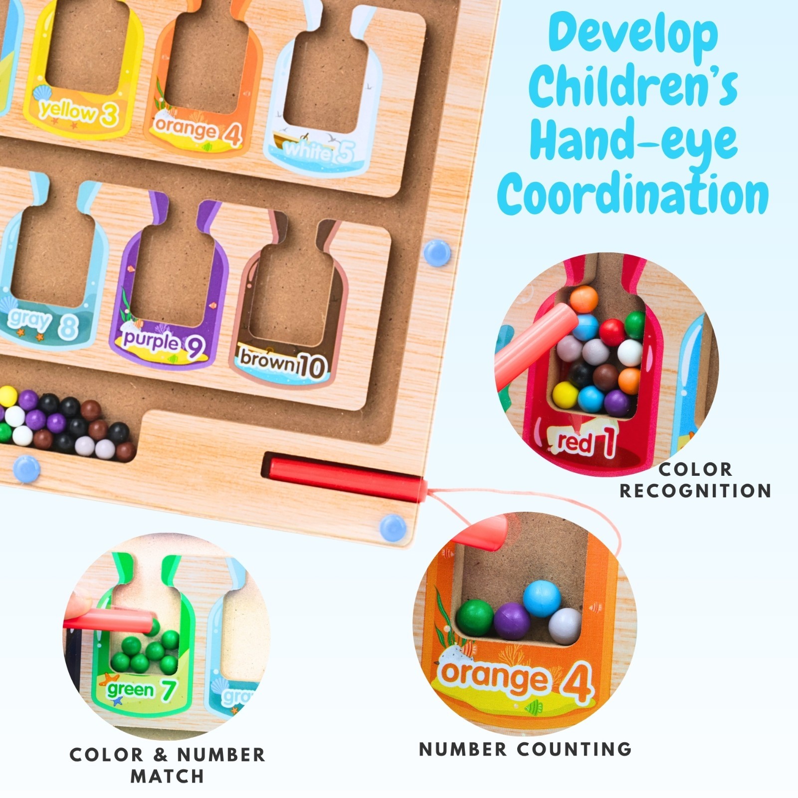 Magnetic Color Sorting & Counting Board Toy for Kids–Montessori Learning Puzzle