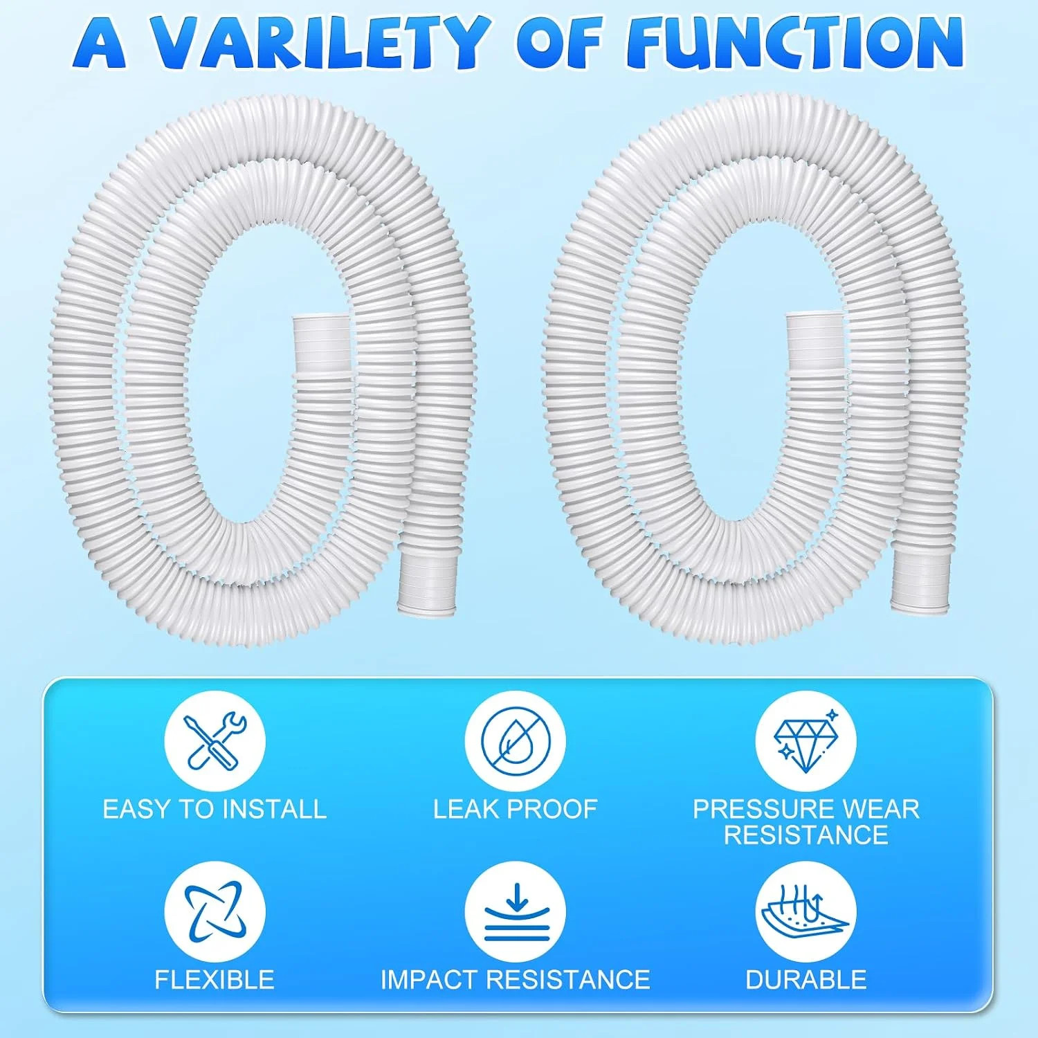 2Pack Pool Pump Replacement Hose for Above Ground Pools, 1.25 x 59 Inch Pool Fil