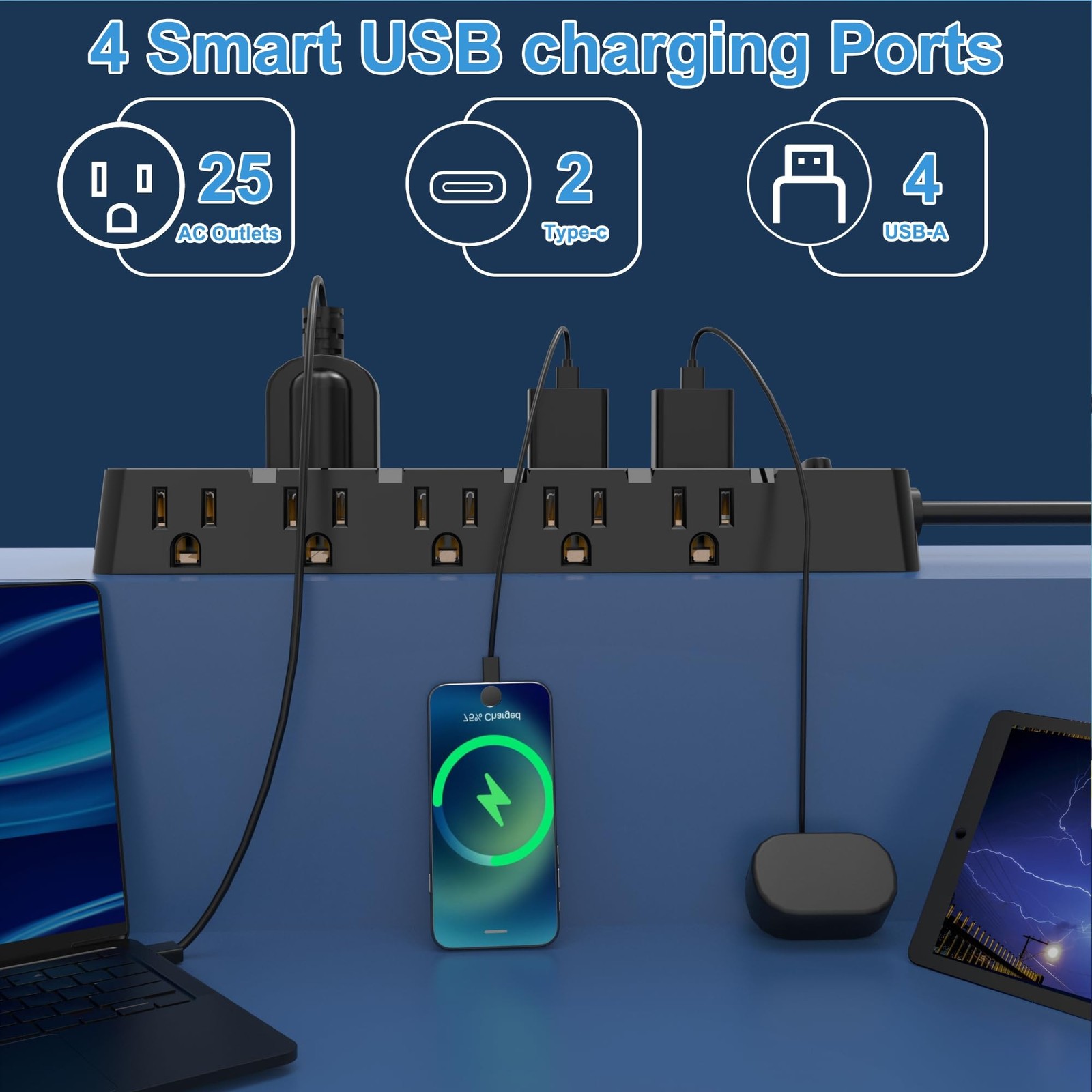 20 Amp Power Strip Surge Protector,Heavy Duty 12 Gauge 6.5 ft Cord/25 AC Outl…