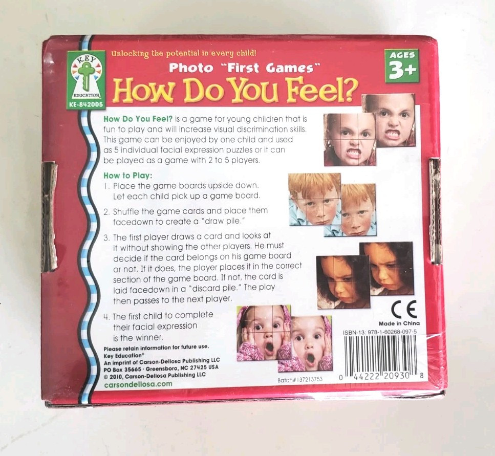 How Do You Feel Puzzle Game Emotions & Facial Expressions 1-5 Players Ages 3+