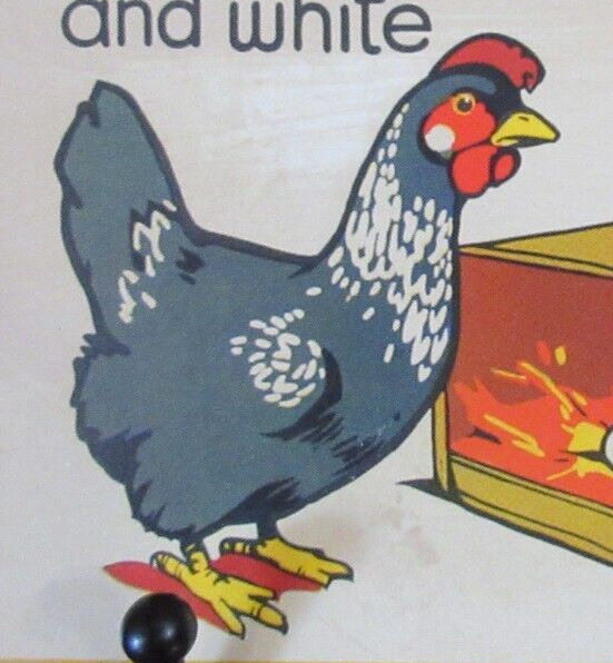 Vintage “E” FLASH Card GRAY CHICKEN & EGG in Laying Box Cardboard 4.5″ x 6.5″