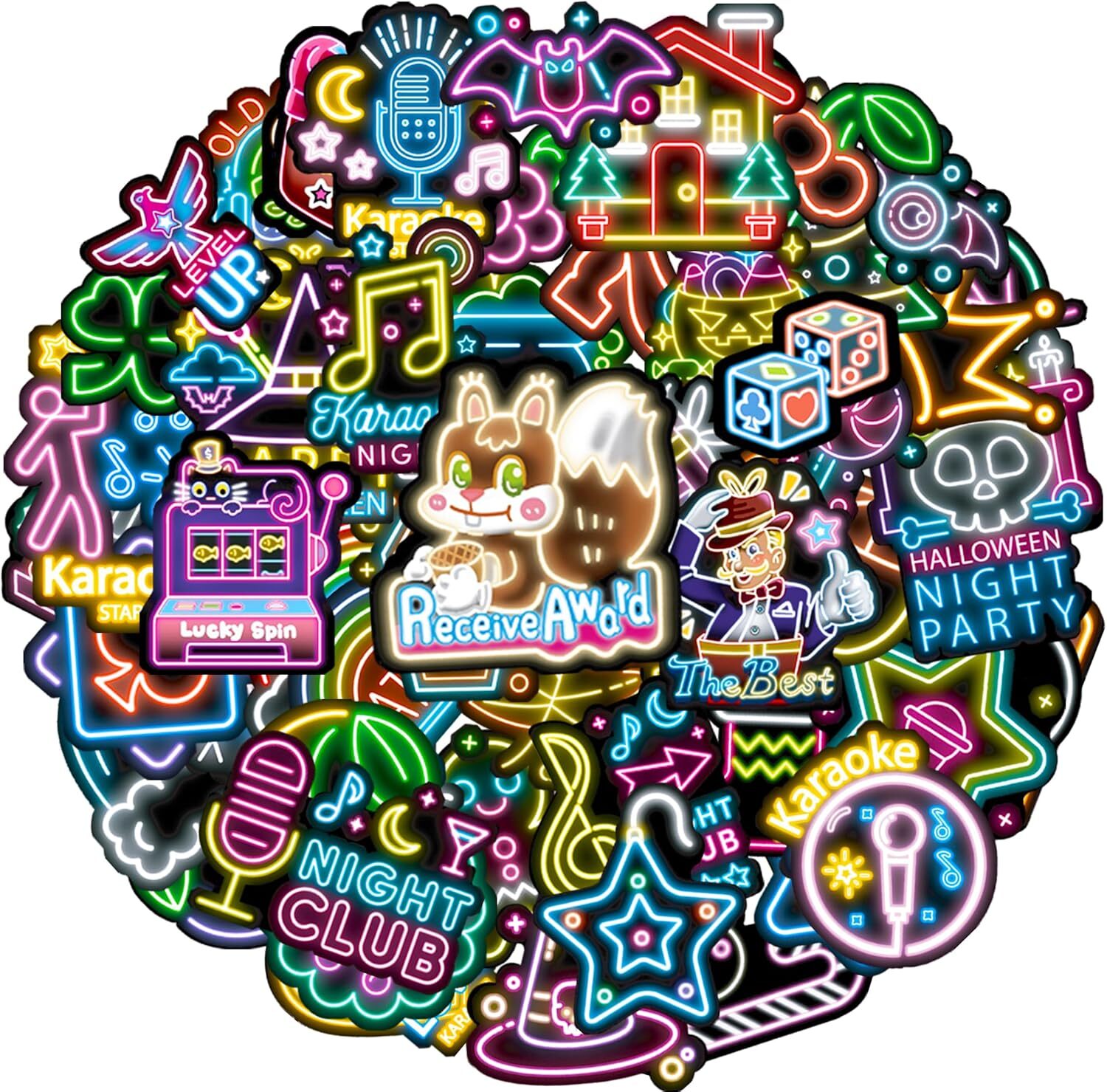 Neon Water Bottle Stickers for Kids, 59 PCS Vinyl Waterproof Stickers Pack for