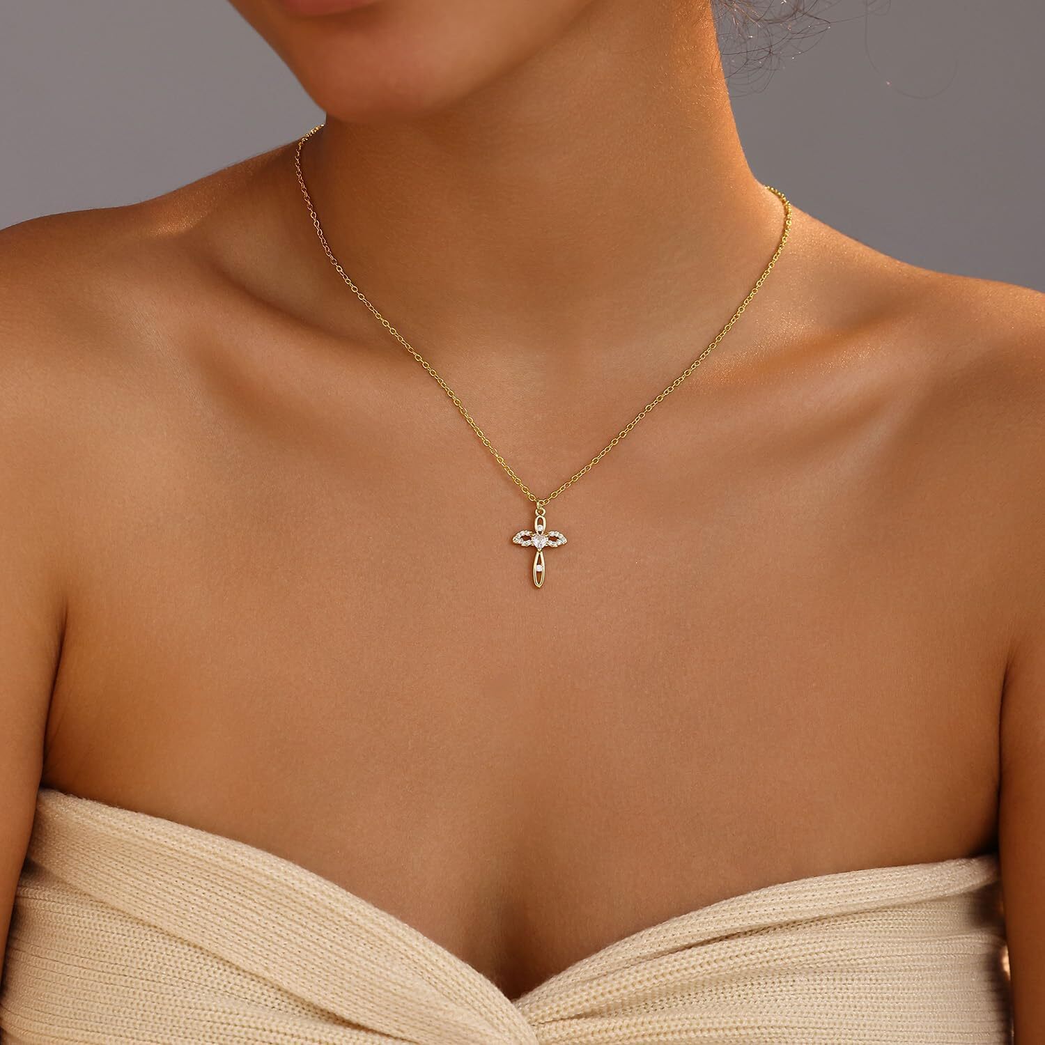 Gold Cross Necklaces for Women Trendy,Dainty Gold Necklace 14K Gold Plated Cross