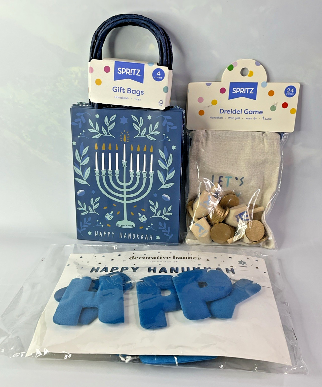 Spritz Hanukkah Dreidel Game Banner and Gift Bags NEW In PACKAGE