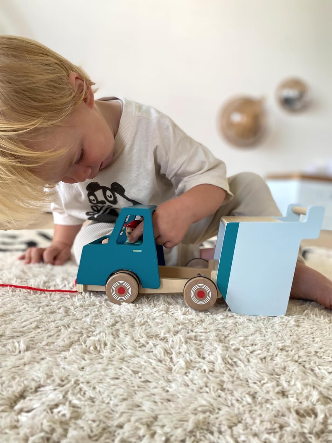 small foot Pull-Along Dump Truck Made of Wood, Motor Skills Toy and Baby Walker,