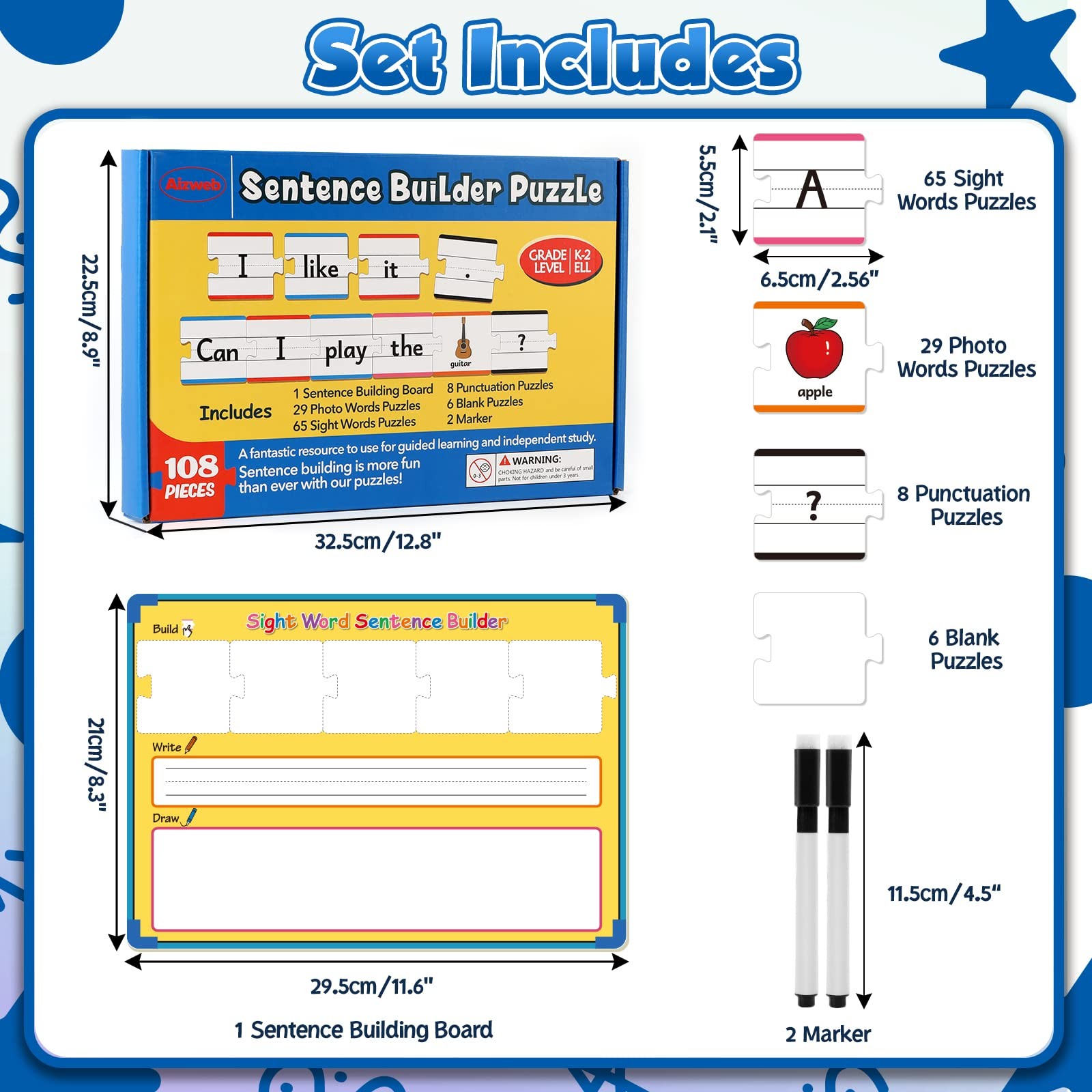 Sentence Building Games,Phonics Puzzles for Ages 5-8,Montessori Phonics Readi…