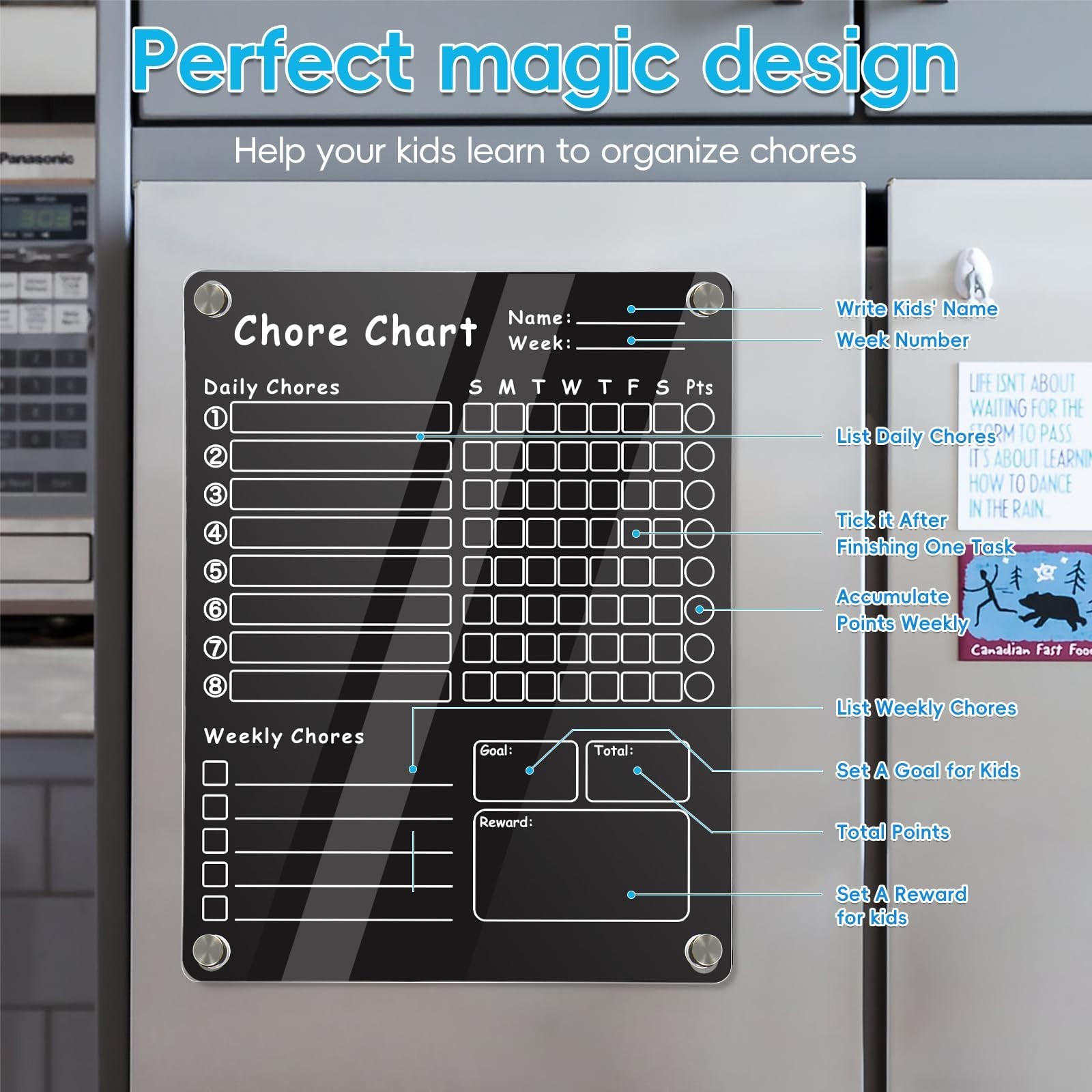 Acrylic Magnetic Chore Chart for Kids & Adults – Dry Erase Reward Board, 12″x9.5