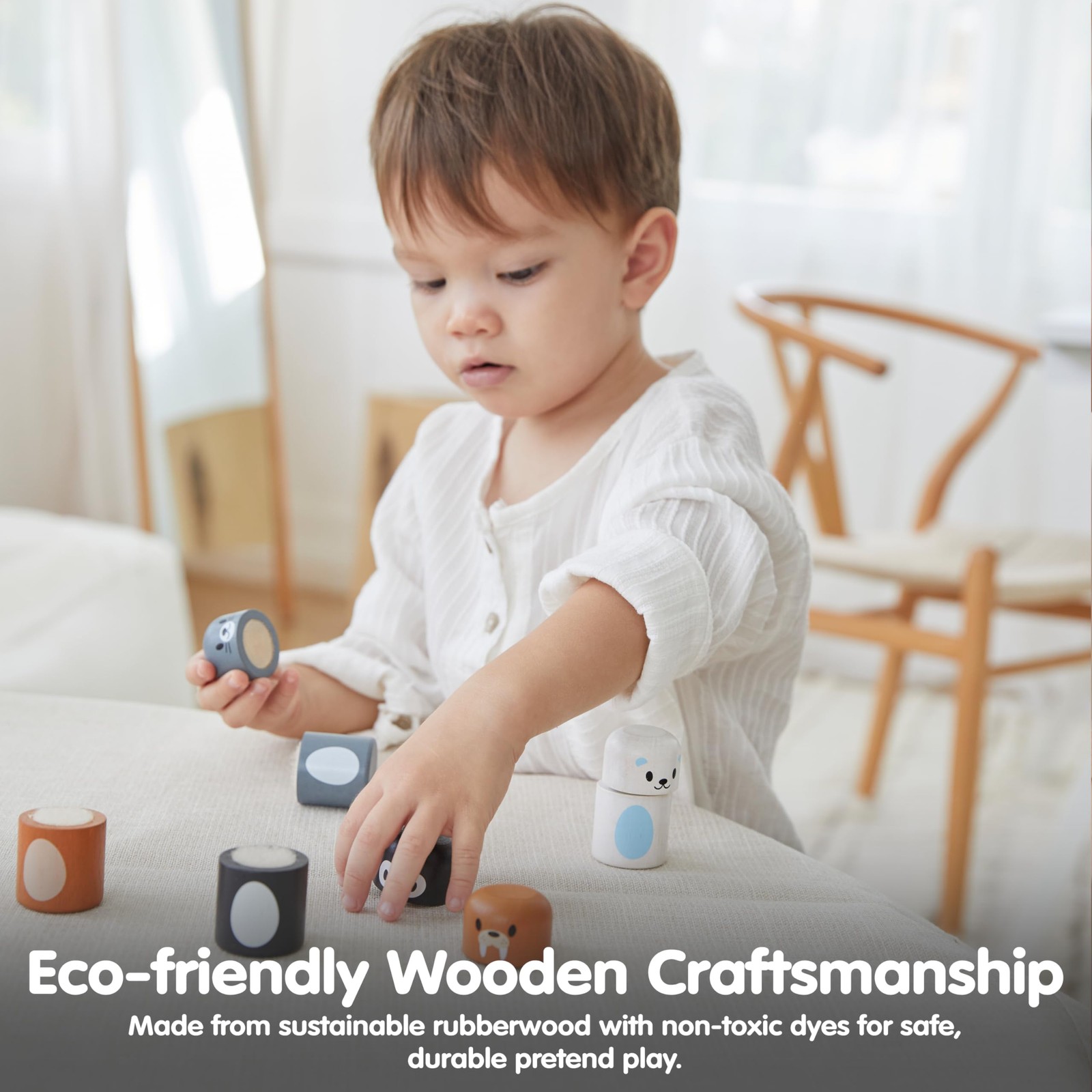 PlanToys® Arctic Animal Matching Wooden Montessori 2.36 inches, Multicolor