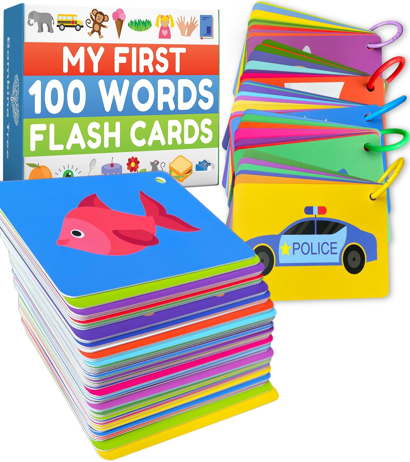 100 First Words Flash Cards – High Contrast Picture Flashcards – 4.75′ x 3.5′