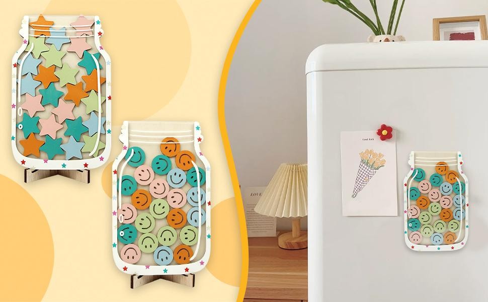 Children Magnetic Reward Jars MDF Material with Colorful Tokens Reward Set