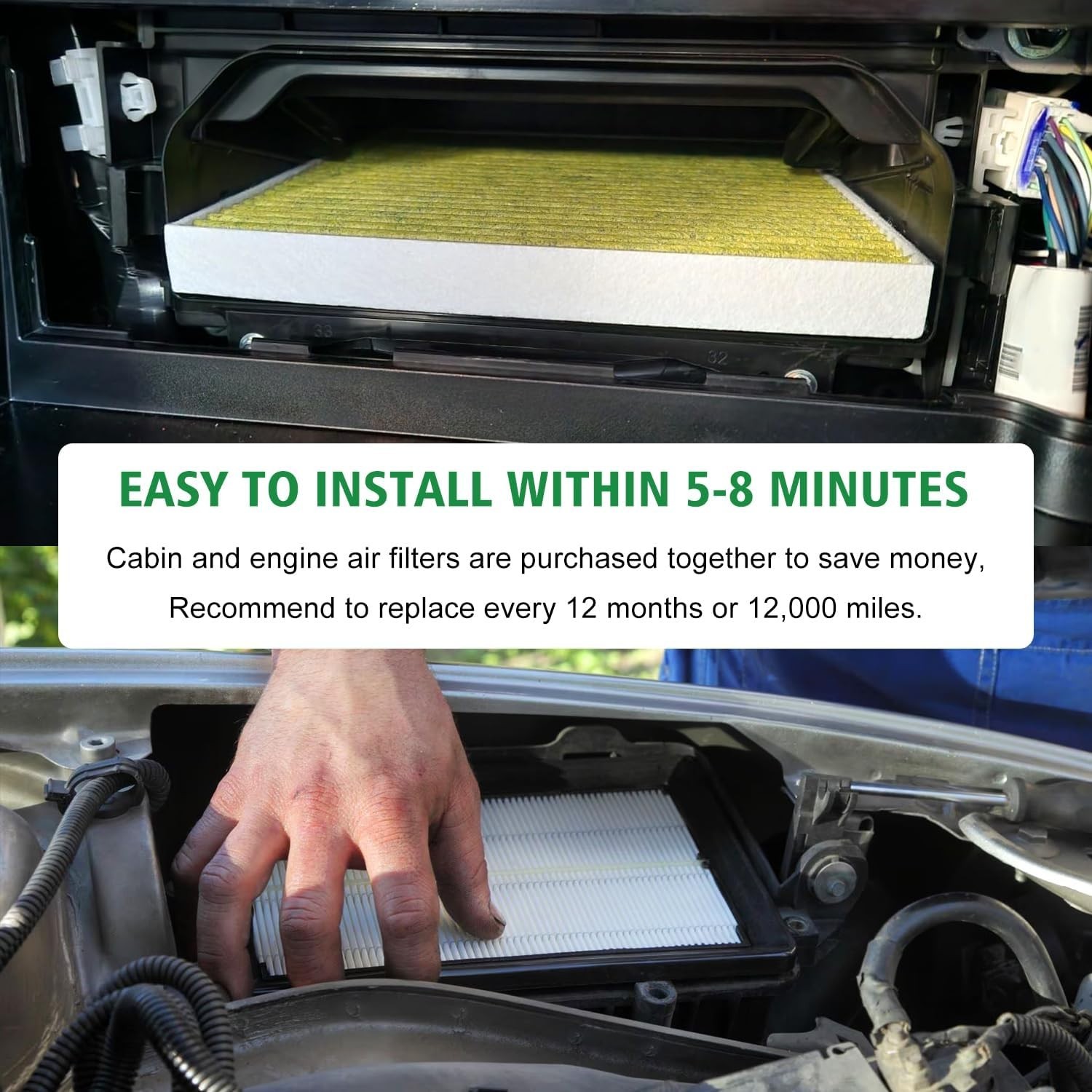 2PCS Cabin Engine Air Filter Kit Fits for CR V CRV CR-V 1.5L 2023-2025, Civic 1.