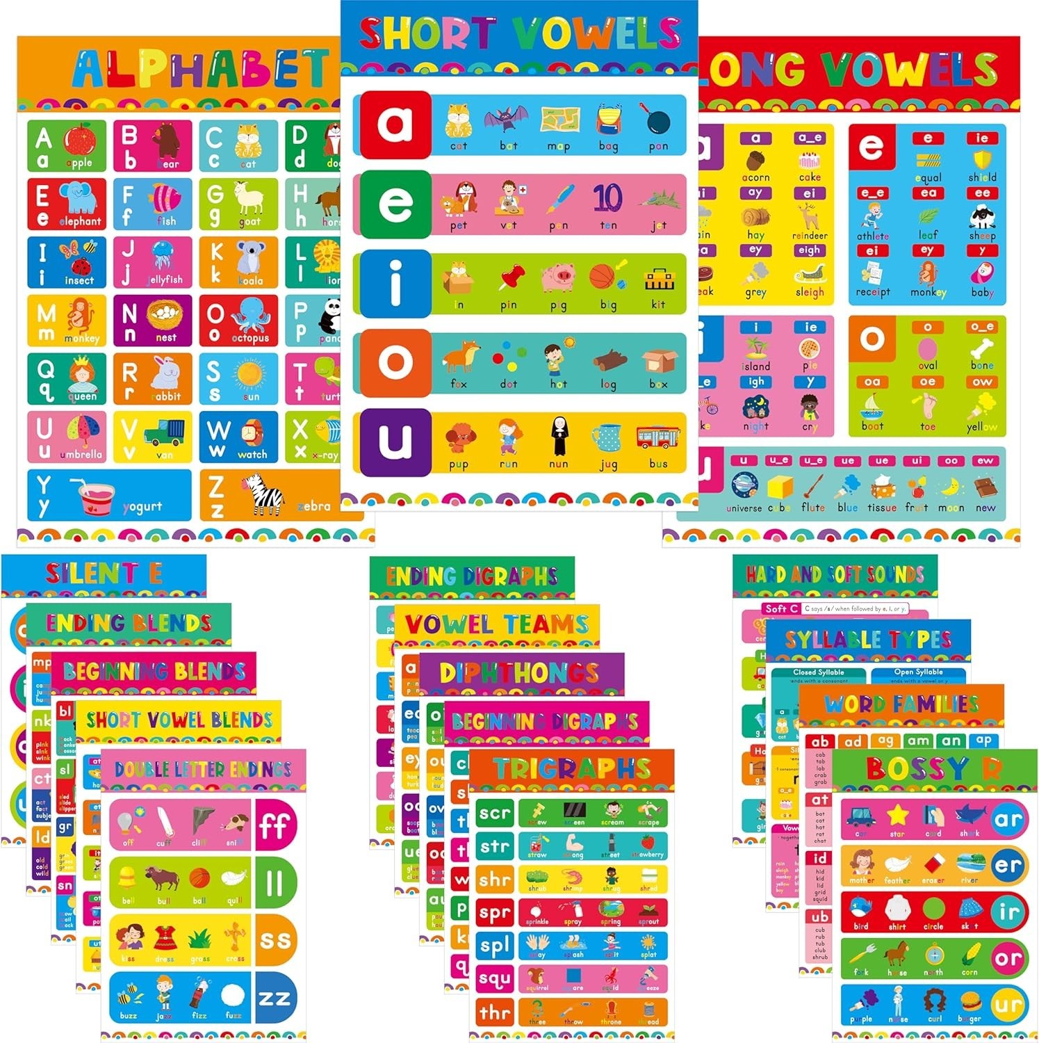 17 Phonics Posters English Language Education Kindergarten Laminated Durable …