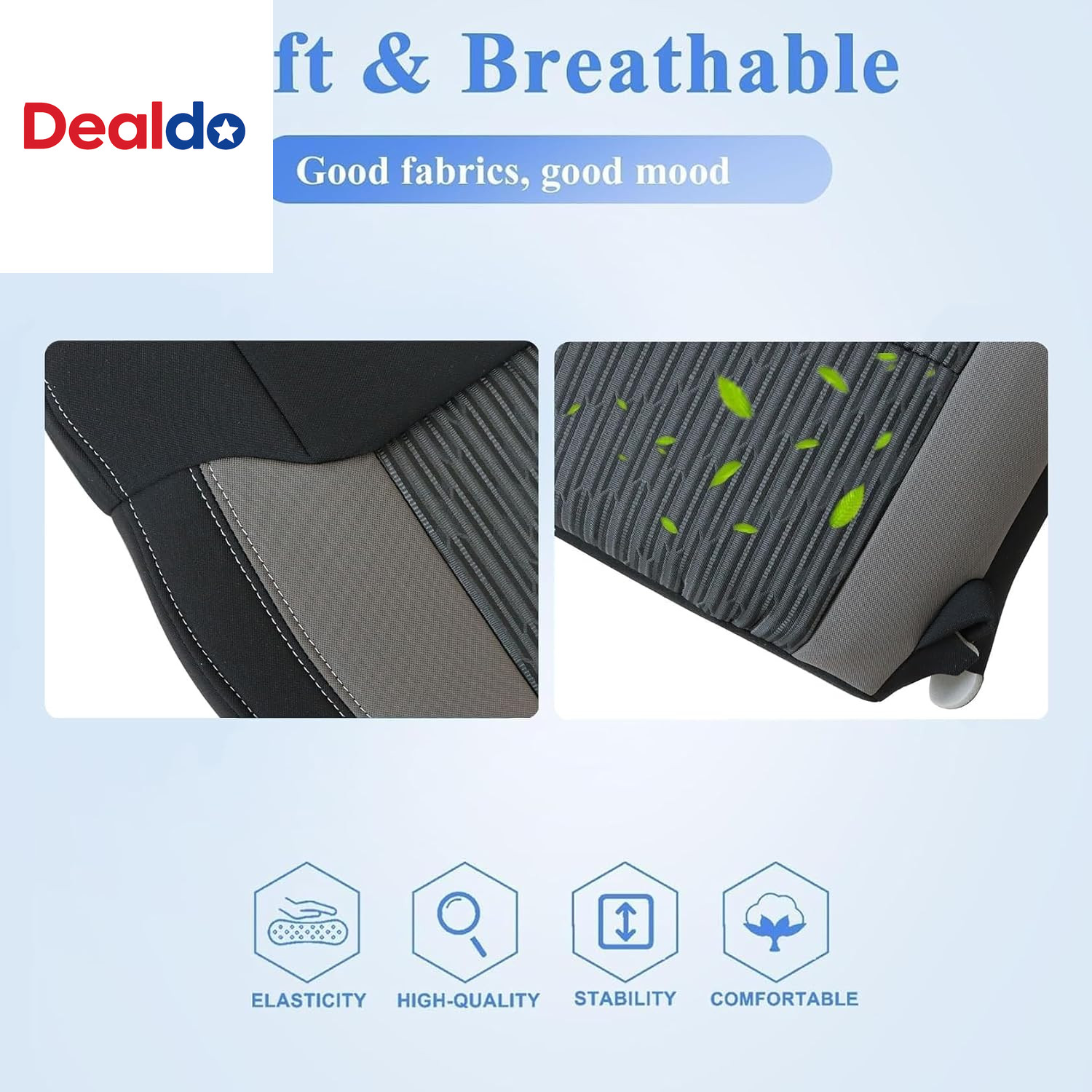 Black & Graphite Gray Driver Side Bottom Cloth Replacement Seat Cover Compatible