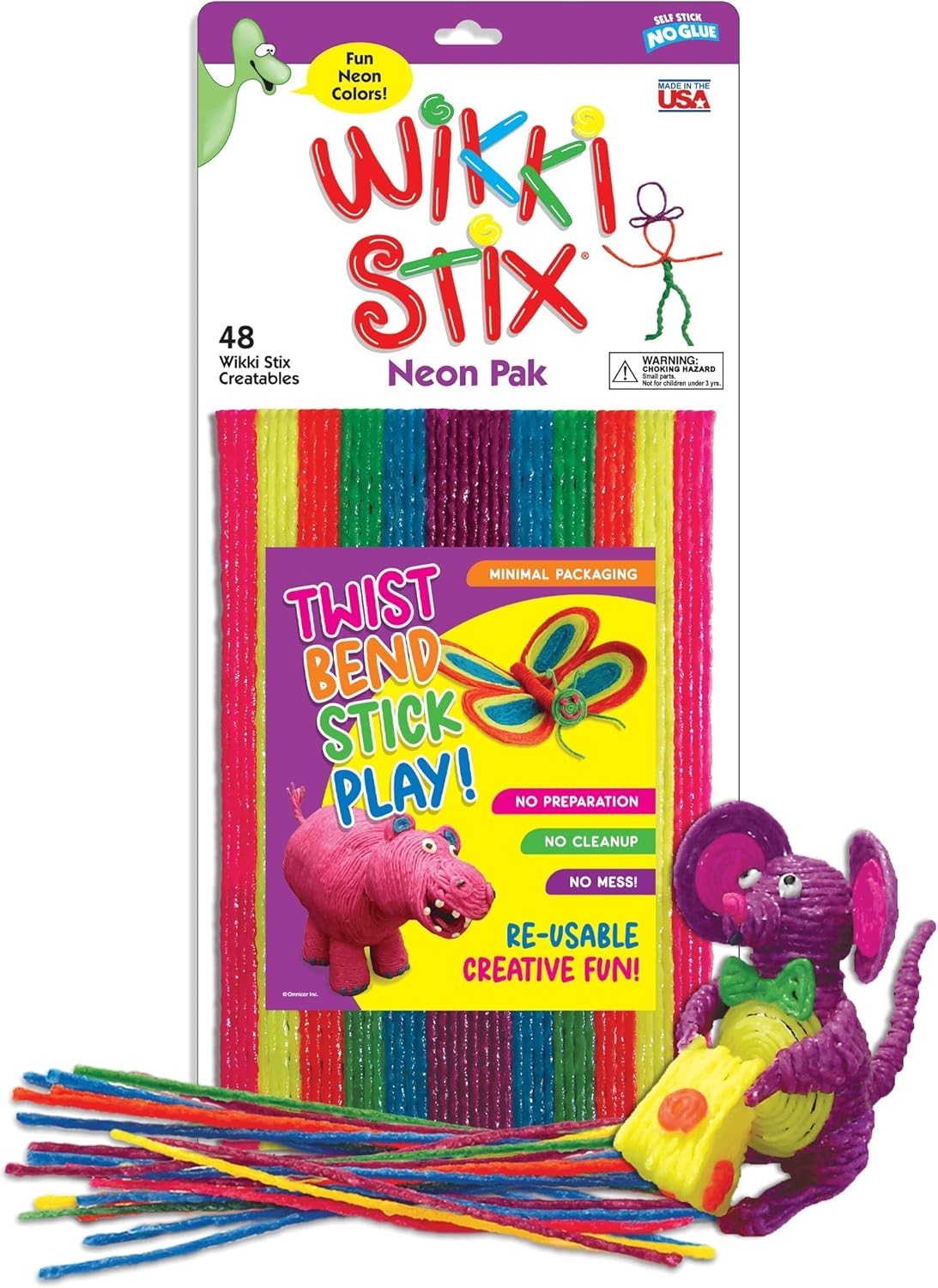 Neon Art Craft Kit for Kids 48 Wax Sticks Bright Colors Creative Play
