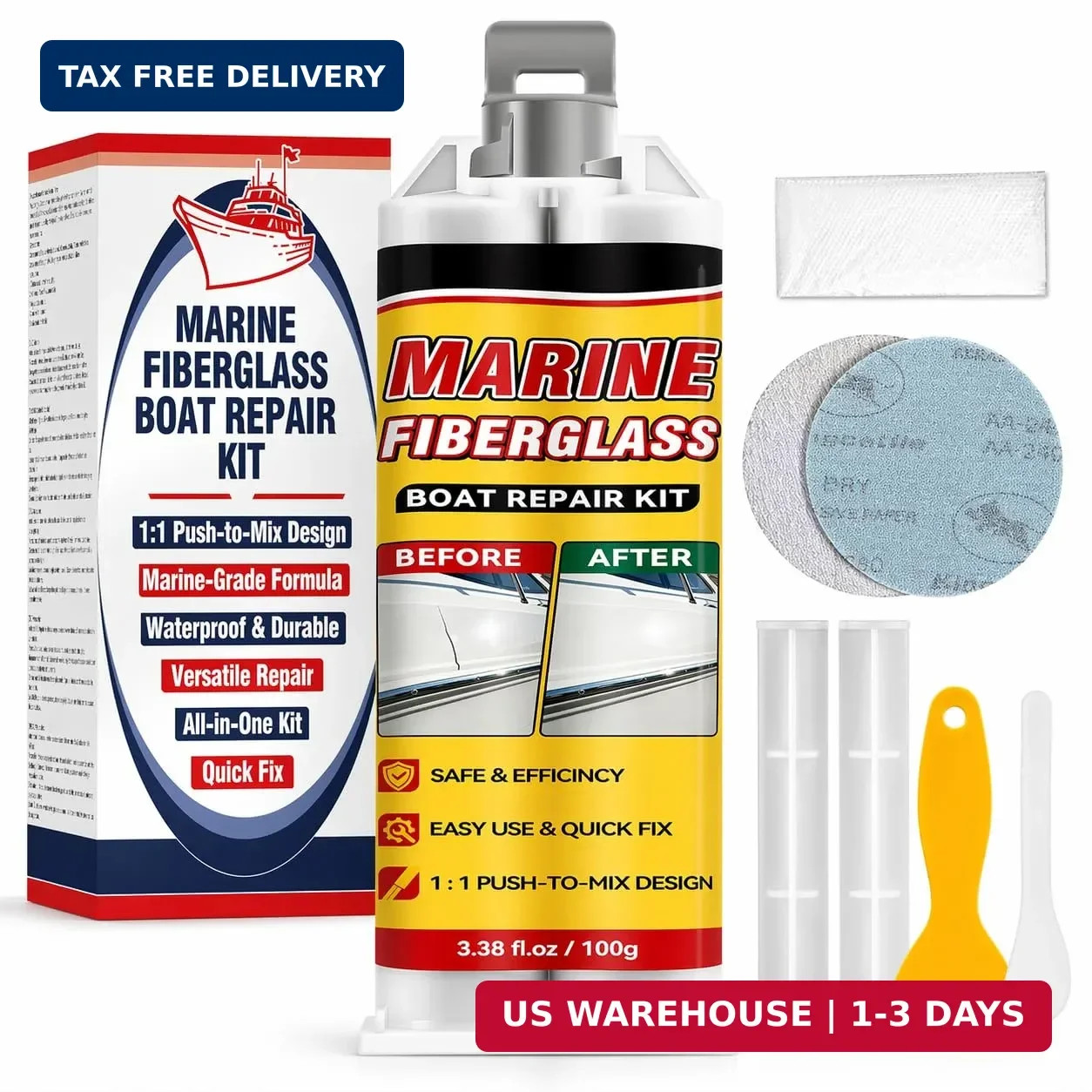 Marine Fiberglass Repair Kit for Boats, Gelcoat Repair Kit for Boats with Waterp