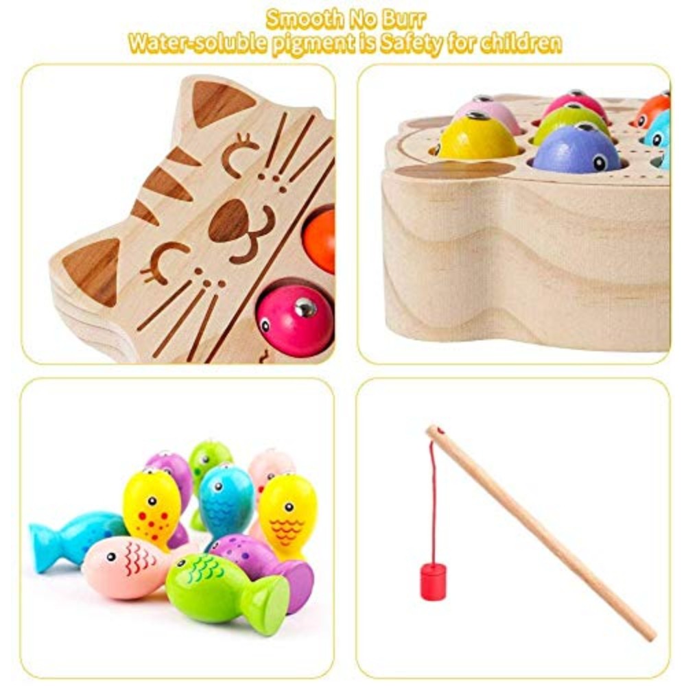 Fishing Game Montessori Toys for Toddlers Magnetic Cat-Shape Fishing for Kids