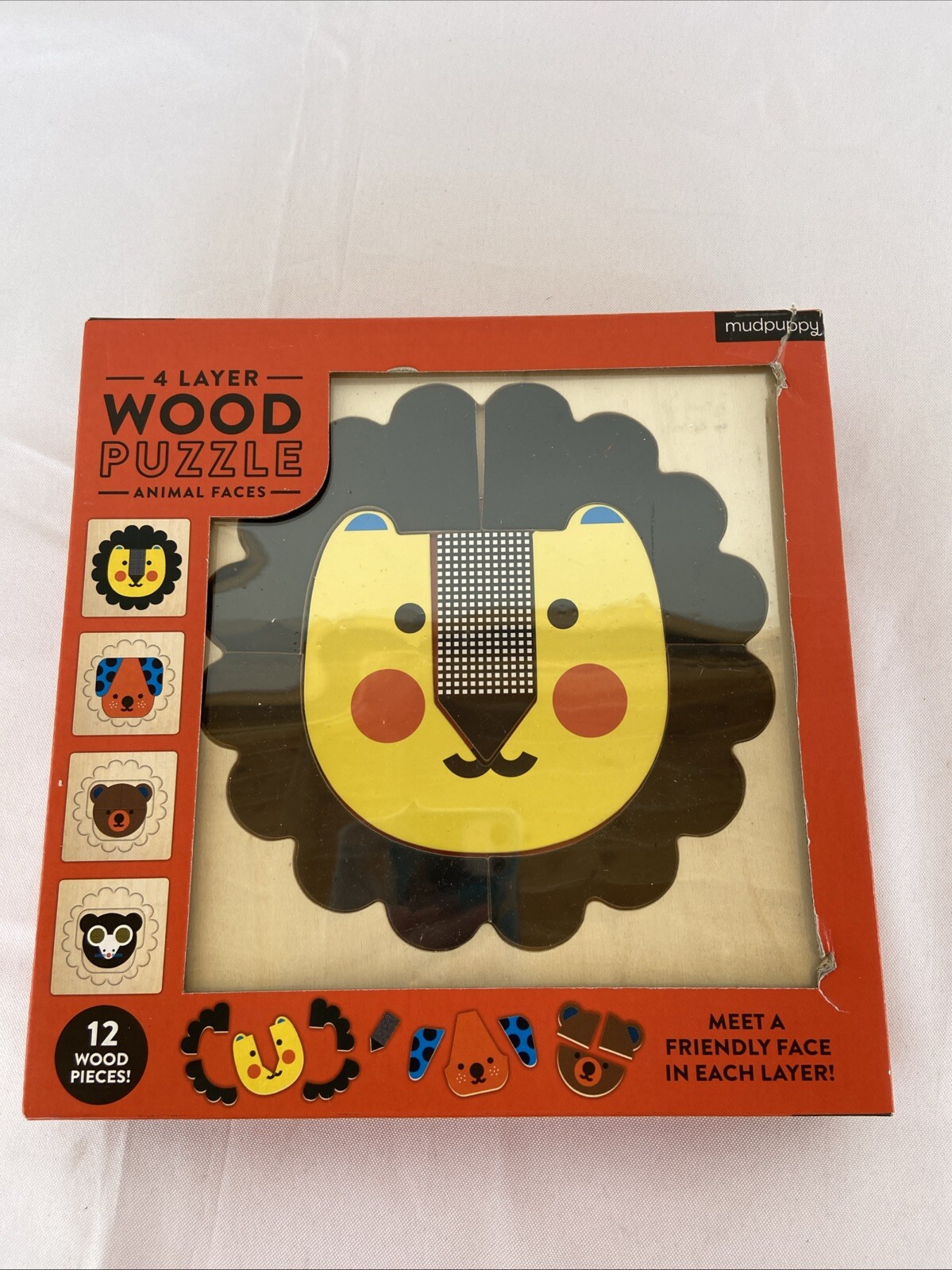 Mudpuppy 4 Layer Wood Puzzle Animal Faces Educational 12 Wooden Pieces Ages 2+