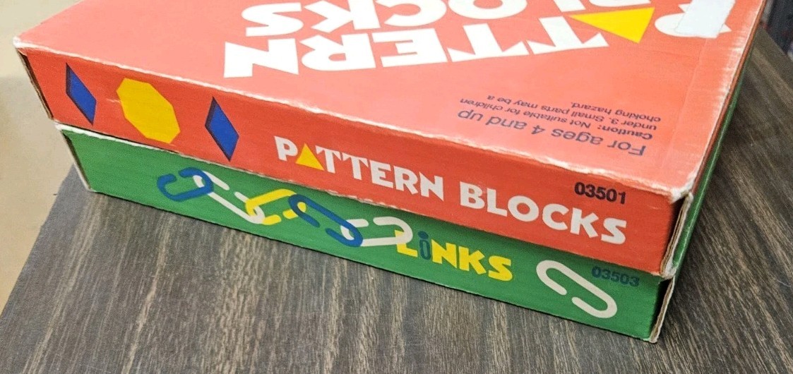 Macmillan Early Skills Manipulatives Links + Pattern Blocks 1991 Vintage Toys