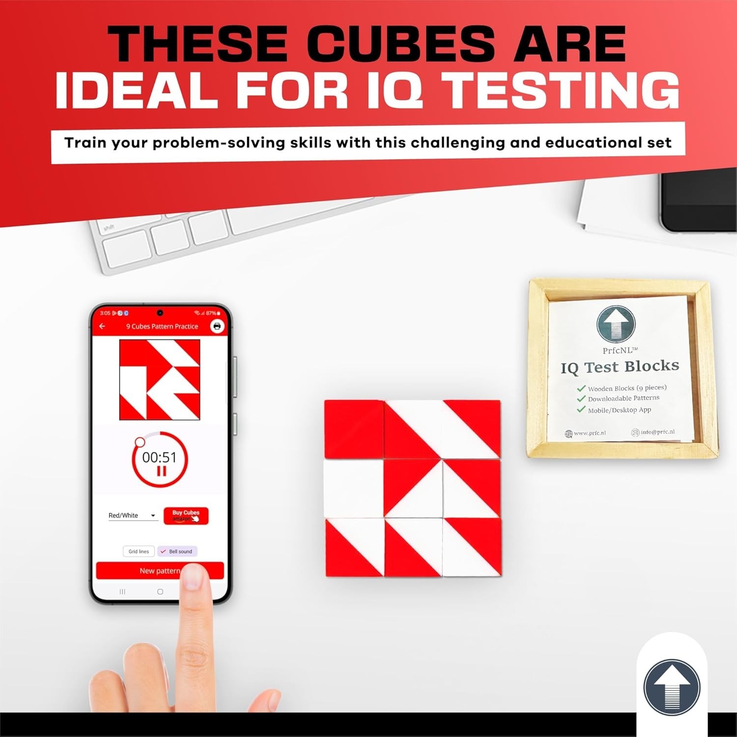 IQ Test Cube Basic Red 9 Kohs Cubes Block Design BDT WPPSI WAIS IV WISC V Tests
