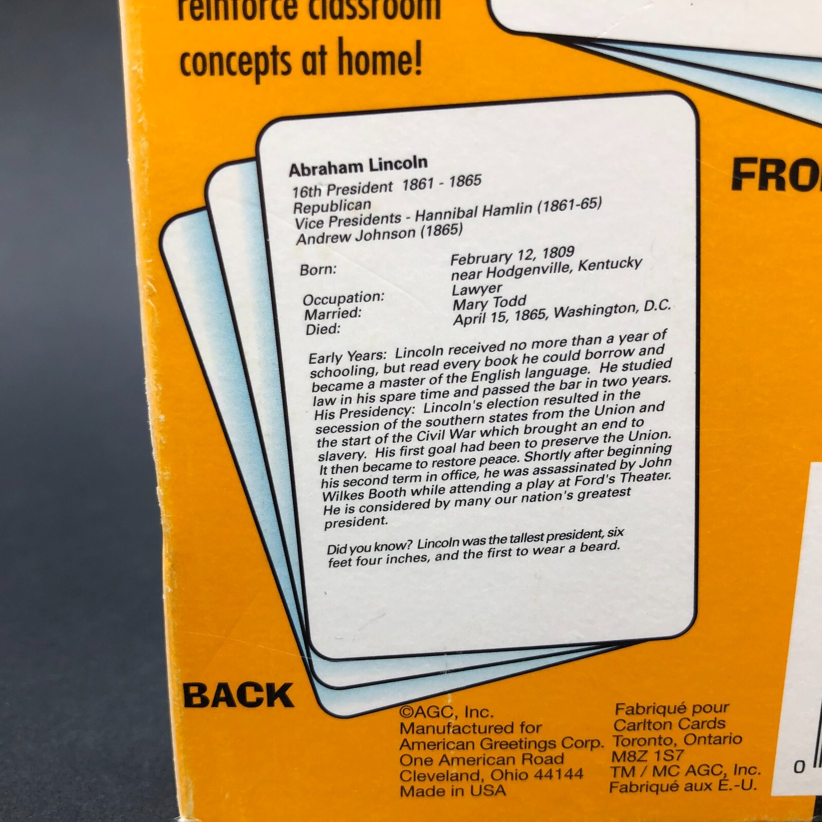 US Presidents Fact Pack Flash Cards Educational Information 41 Cards to Bush Sr.