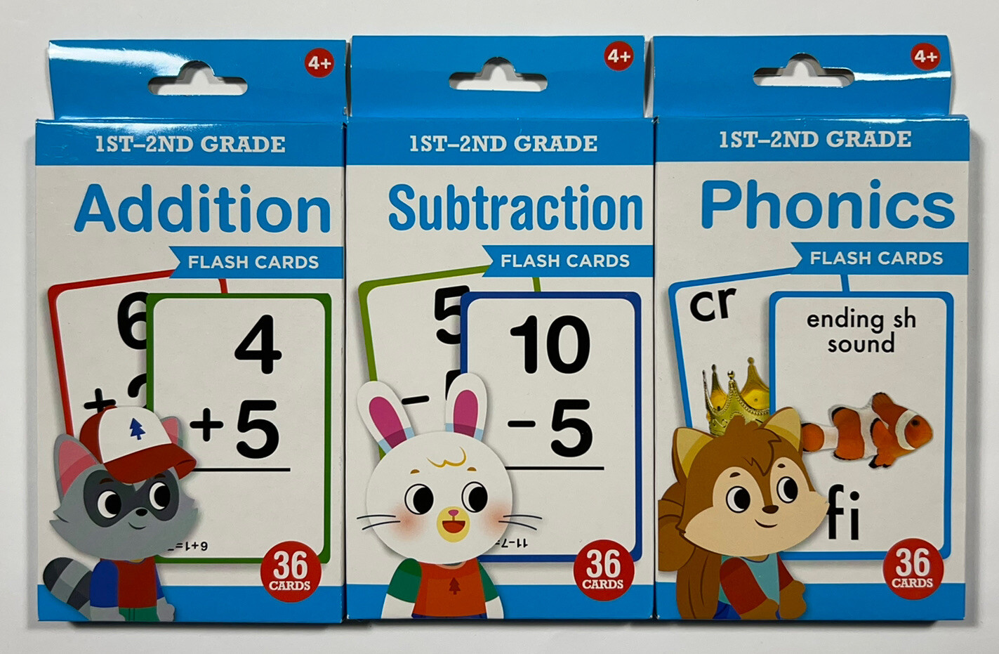 1st-2nd Grade Flash Cards 36 Each Pack Age 4+ Addition Subtraction Phonics NIP